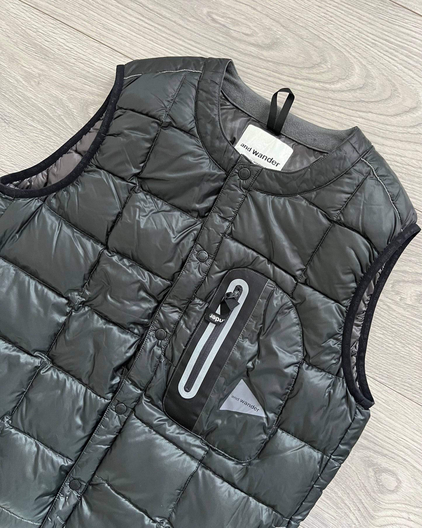 And Wander Pertex Quantum Square Stitch Snap Puffer Vest - Size S