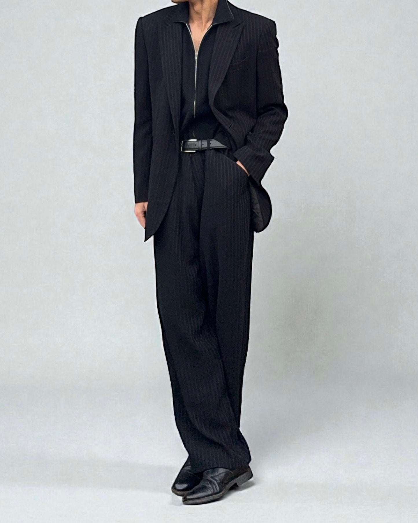 Giorgio Armani 1990s Peaked Lapel Striped Relaxed Suit - Size L Jacket / 34" Waist