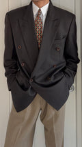 Hugo Boss 1980s Super 100s Peaked Lapel Double Breasted Wool Taupe Brown Sport Jacket Blazer - Size L
