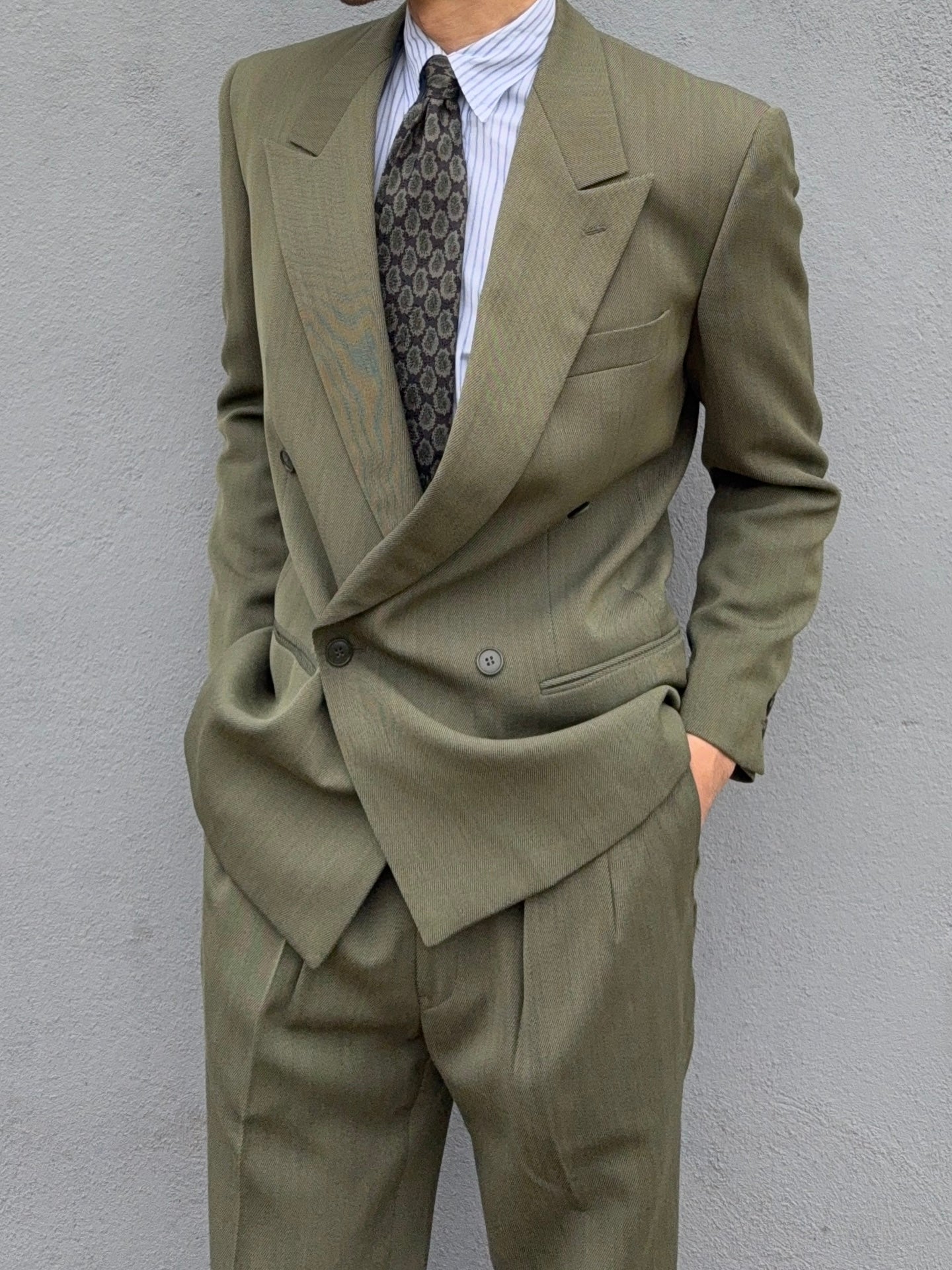 Giorgio Armani 1980s Double Breasted Pleated Wool Suit - Size S Jacket / 30" Waist