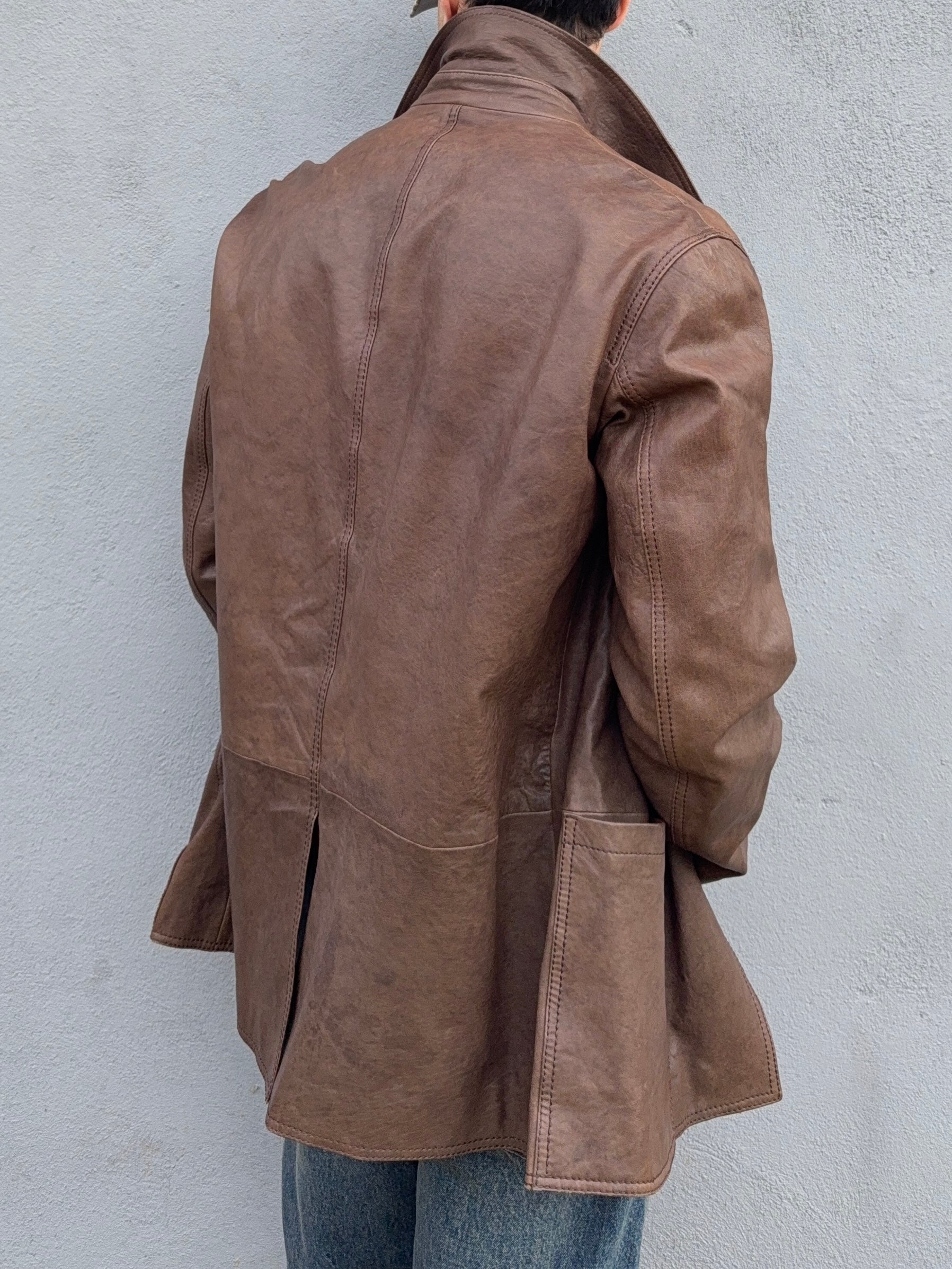 Armani 2000s Tobacco Brown Leather Western Jacket - Size XL