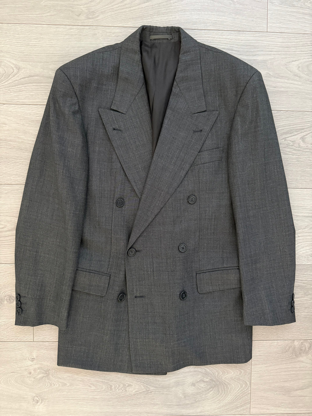 Hugo Boss 1980s 'Bassini Chicago' Peaked Lapel Double Breasted Pleated Wool Cashmere Suit - Size S Jacket / 30" Waist