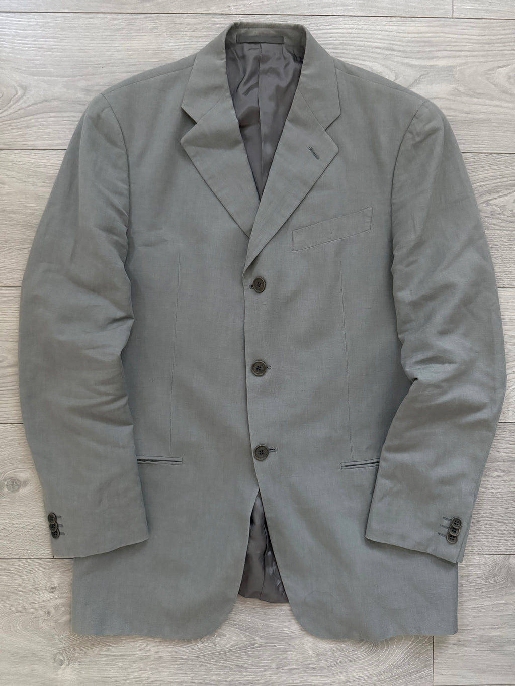 Giorgio Armani 1980s 3B Linen Blend Suit Grey - Size L Jacket / 32" Waist