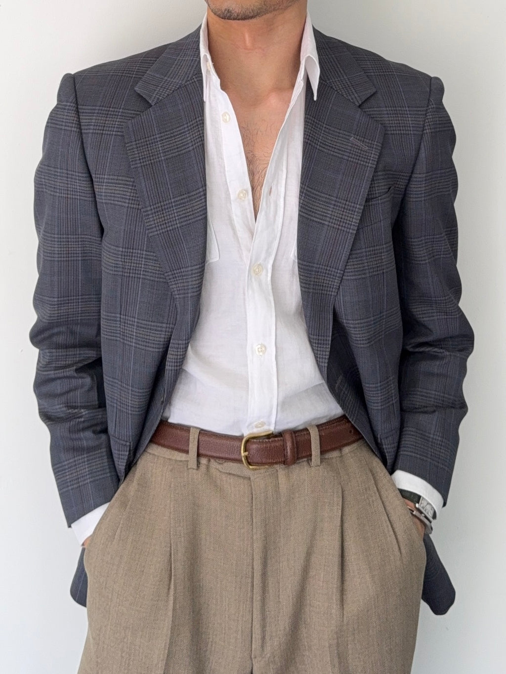 Burberry 1990s 2B Blue Check Lightweight Partially Lined Sports Jacket Blazer - Size S