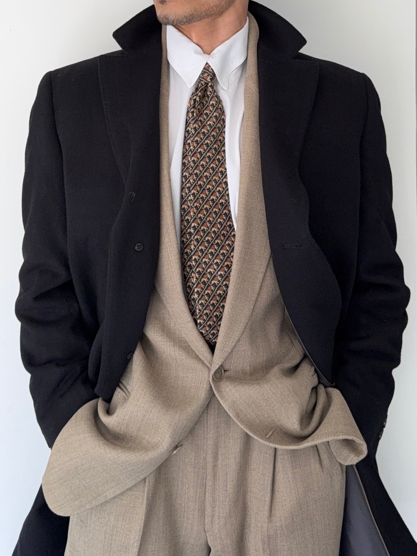 Hugo Boss 1990s 'Stratus' Wool Cashmere Black Coat - Size M