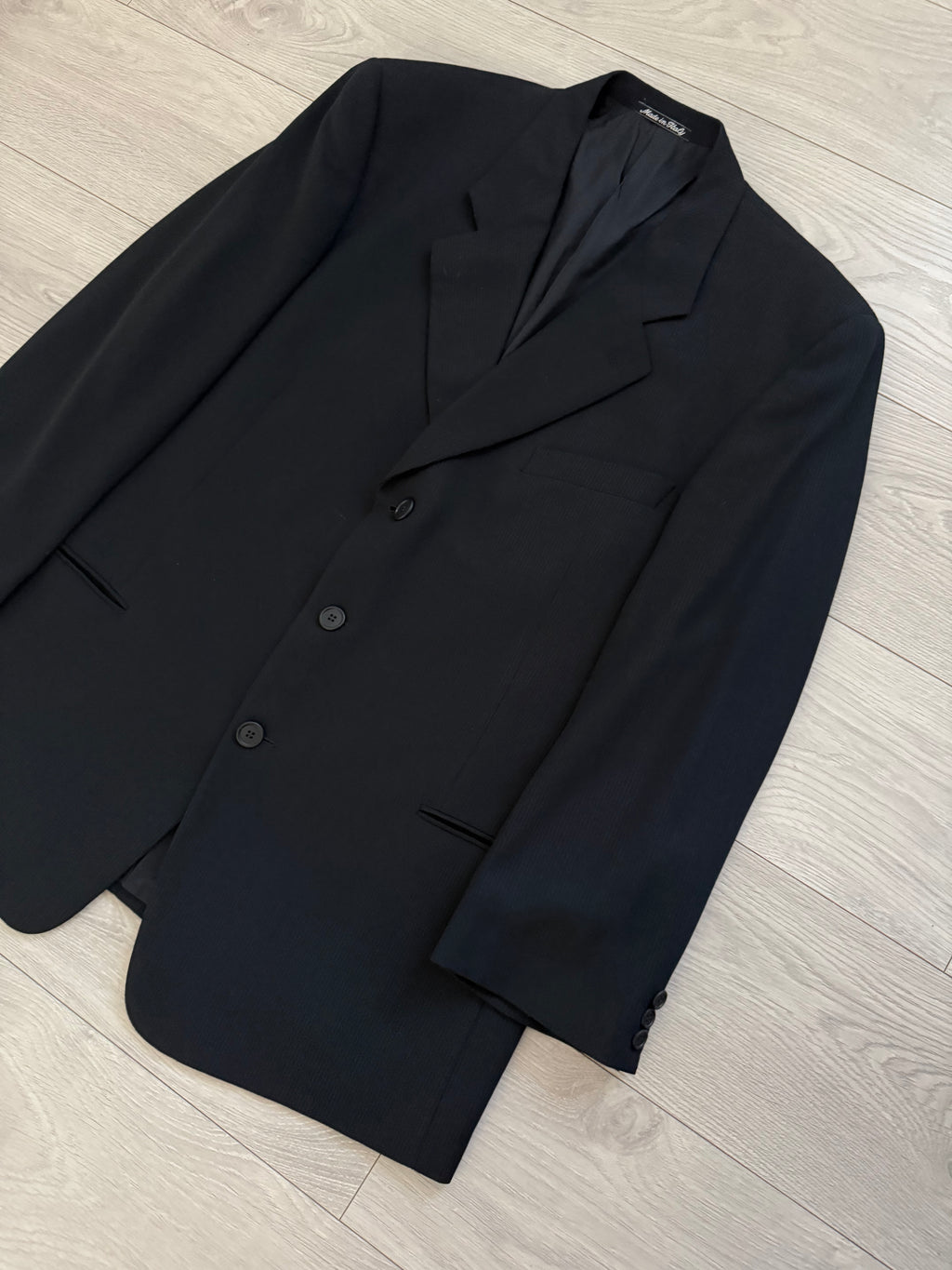 Giorgio Armani 1980s 3B Wool Ribbed Weave Navy Pleated Suit - Size XXL Jacket / 38" Waist