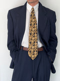 Versace 1980s 2B Double Pleat Herringbone Wool Navy Suit - Size XL Jacket / 36" Waist
