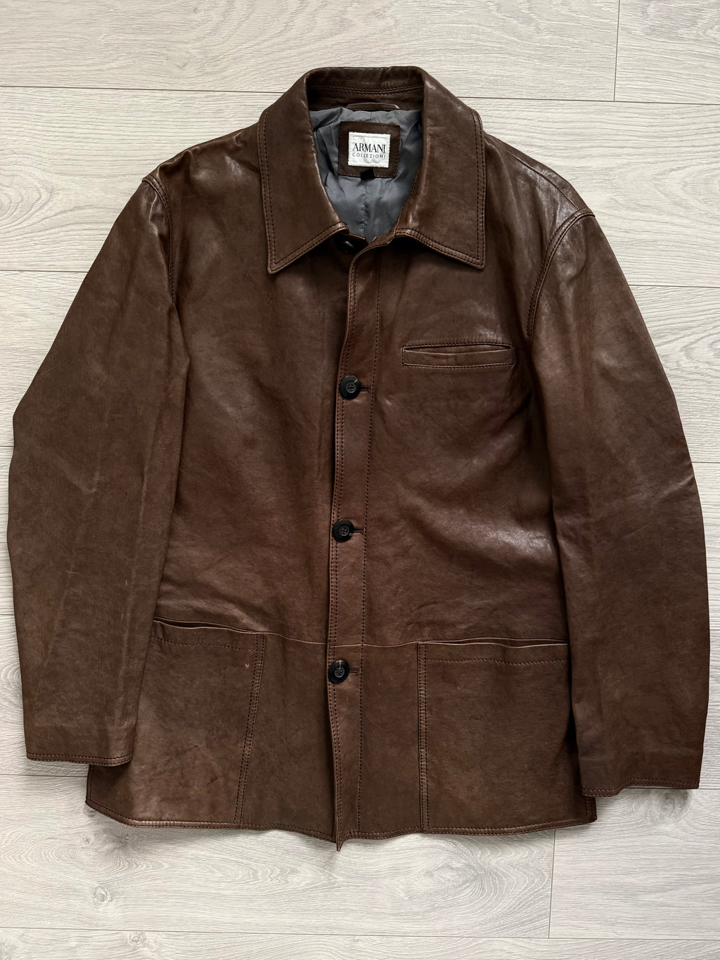 Armani 2000s Tobacco Brown Leather Western Jacket - Size XL