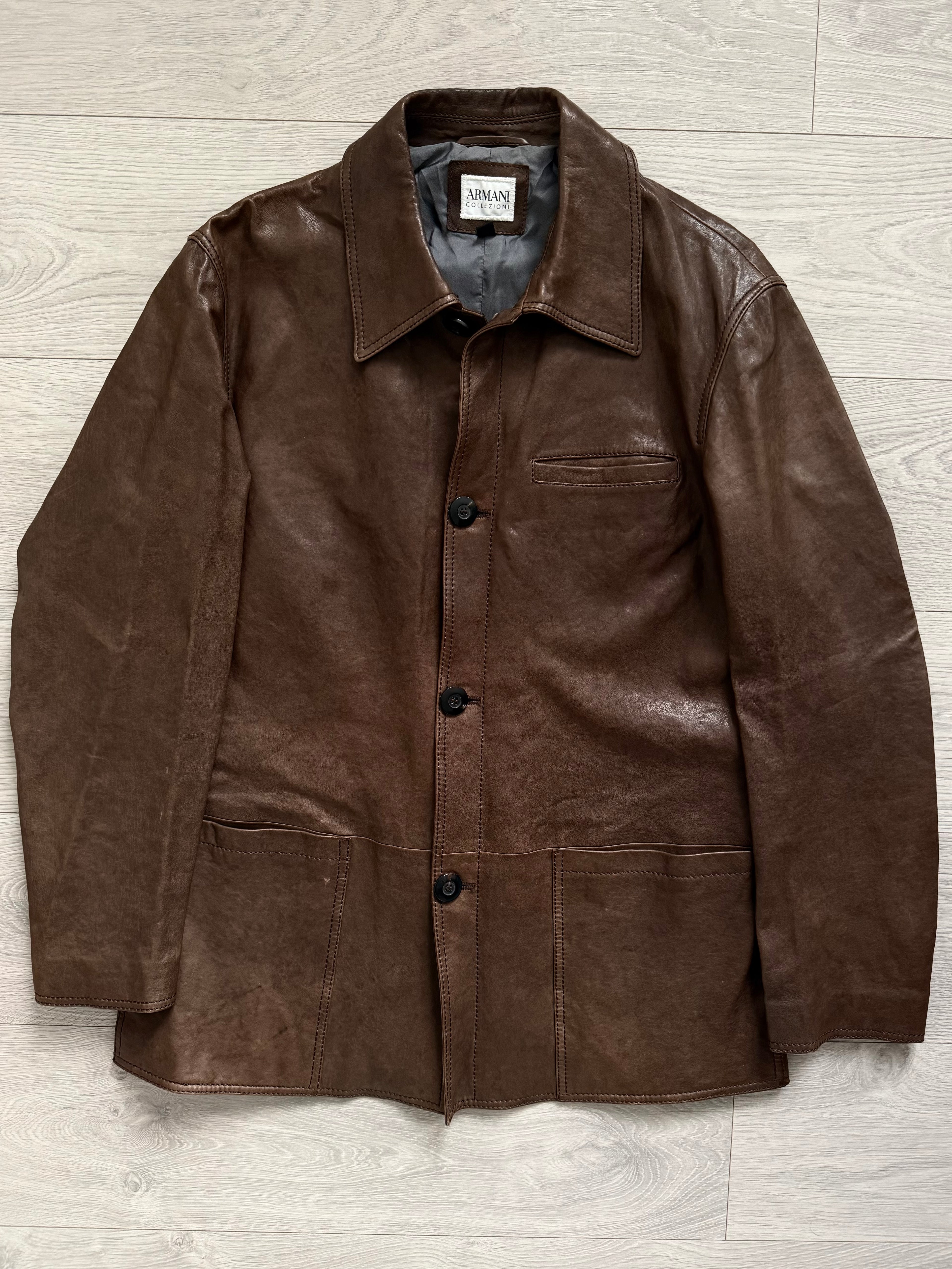 Armani 2000s Tobacco Brown Leather Western Jacket - Size XL