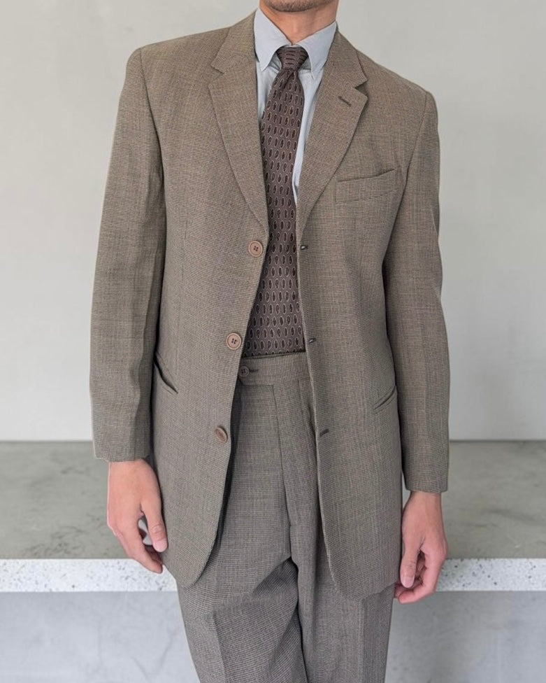 Emporio Armani 1990s 3B Double-Pleat Draped Wool Suit in Taupe Beige - Size M Jacket / 30" Waist