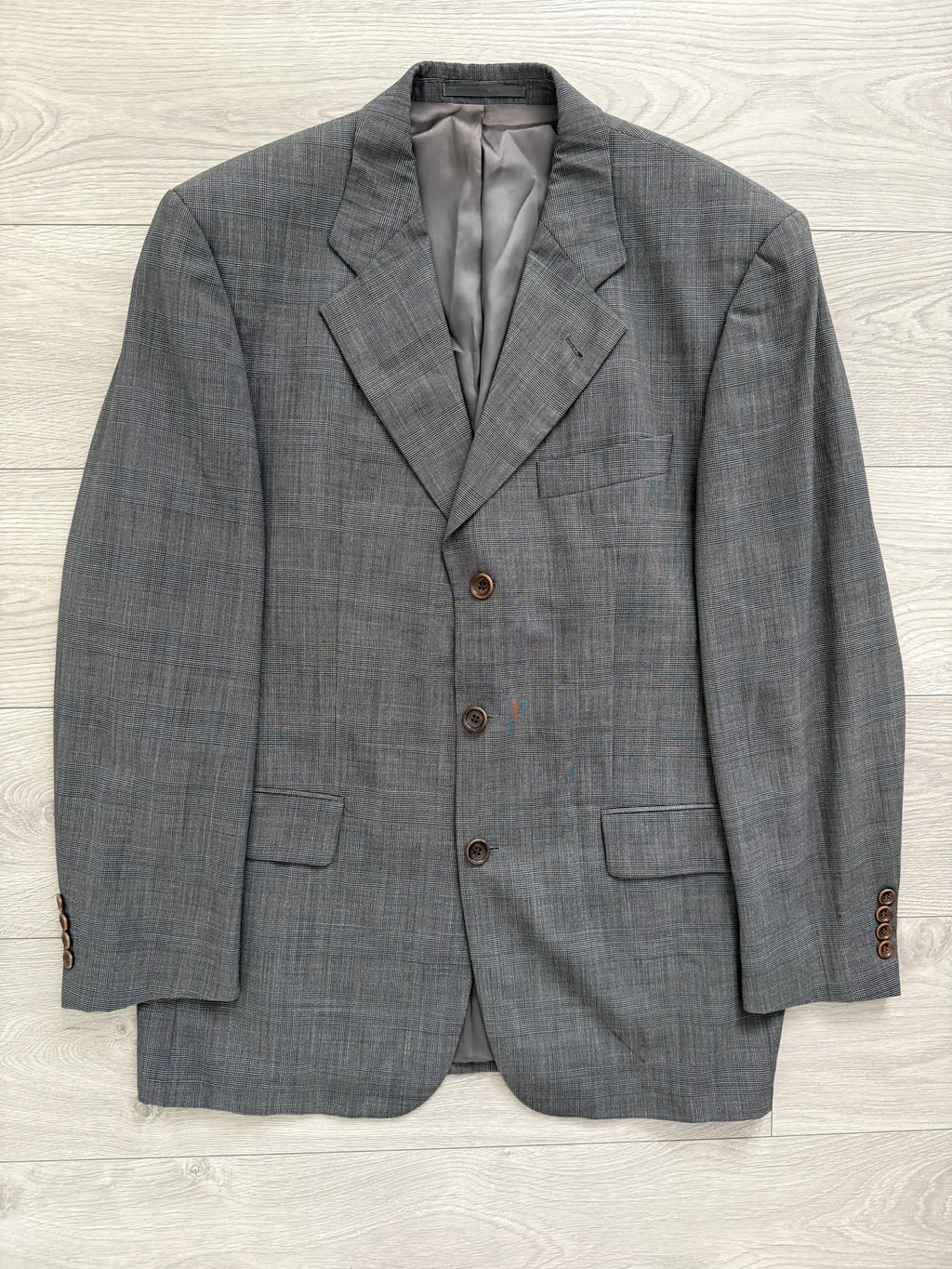 Hugo Boss 1980s 'Poseidon' 3B Pleated Wool Grey Suit - Size L Jacket / 34" Waist