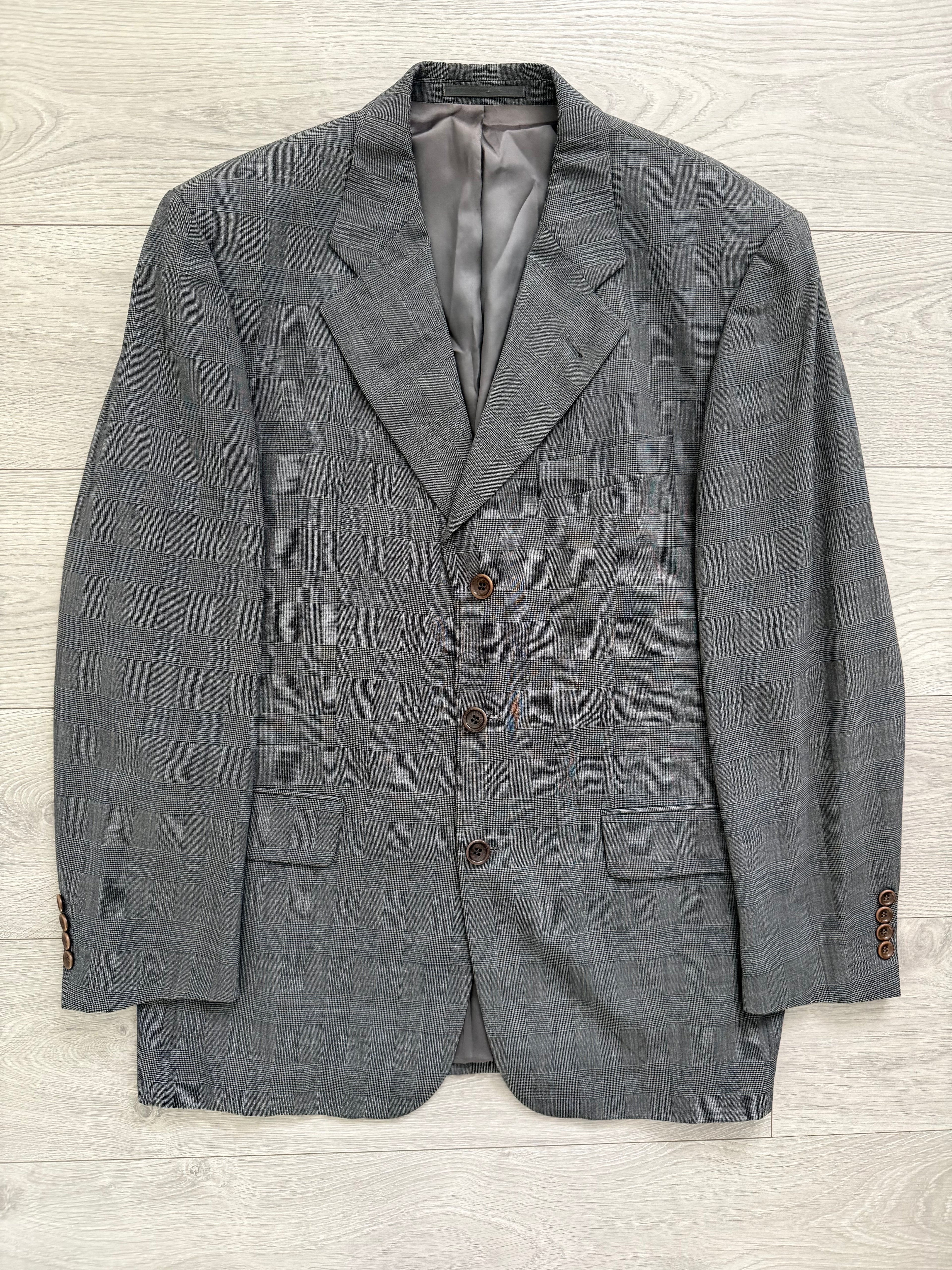 Hugo Boss 1980s 'Poseidon' 3B Pleated Wool Grey Suit - Size L Jacket / 34" Waist