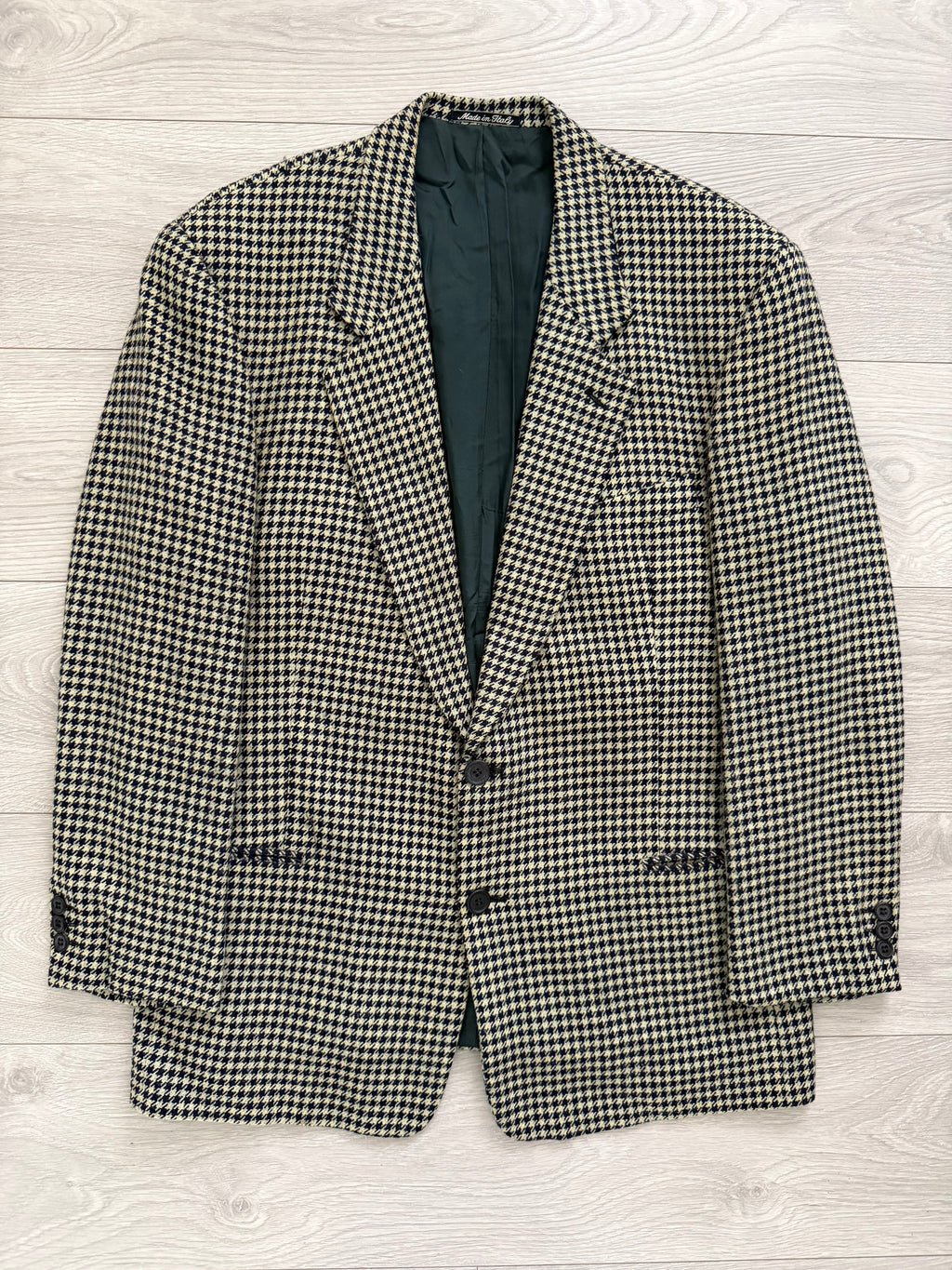 Giorgio Armani 1980s Houndstooth Textured Wool Check Sports Jacket Blazer - Size XL