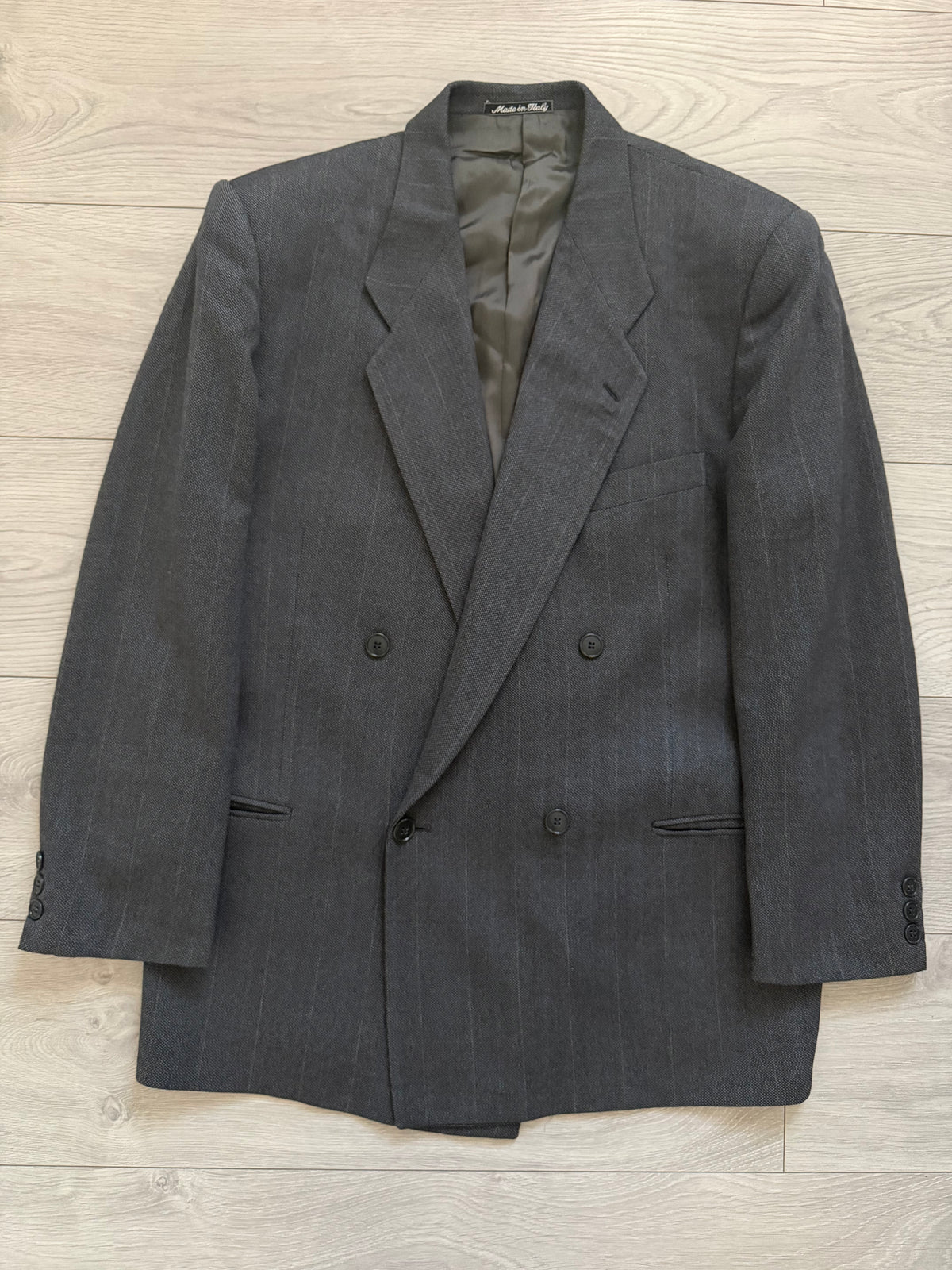 Giorgio Armani Mani 1980s Peaked Lapel Double Breasted Wool Suit Grey - Size L Jacket / 33" Waist