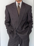 Vintage 1980s Made in England Double Breasted Peaked Lapel Pleated Brown Suit - Size M Jacket / 31" Waist