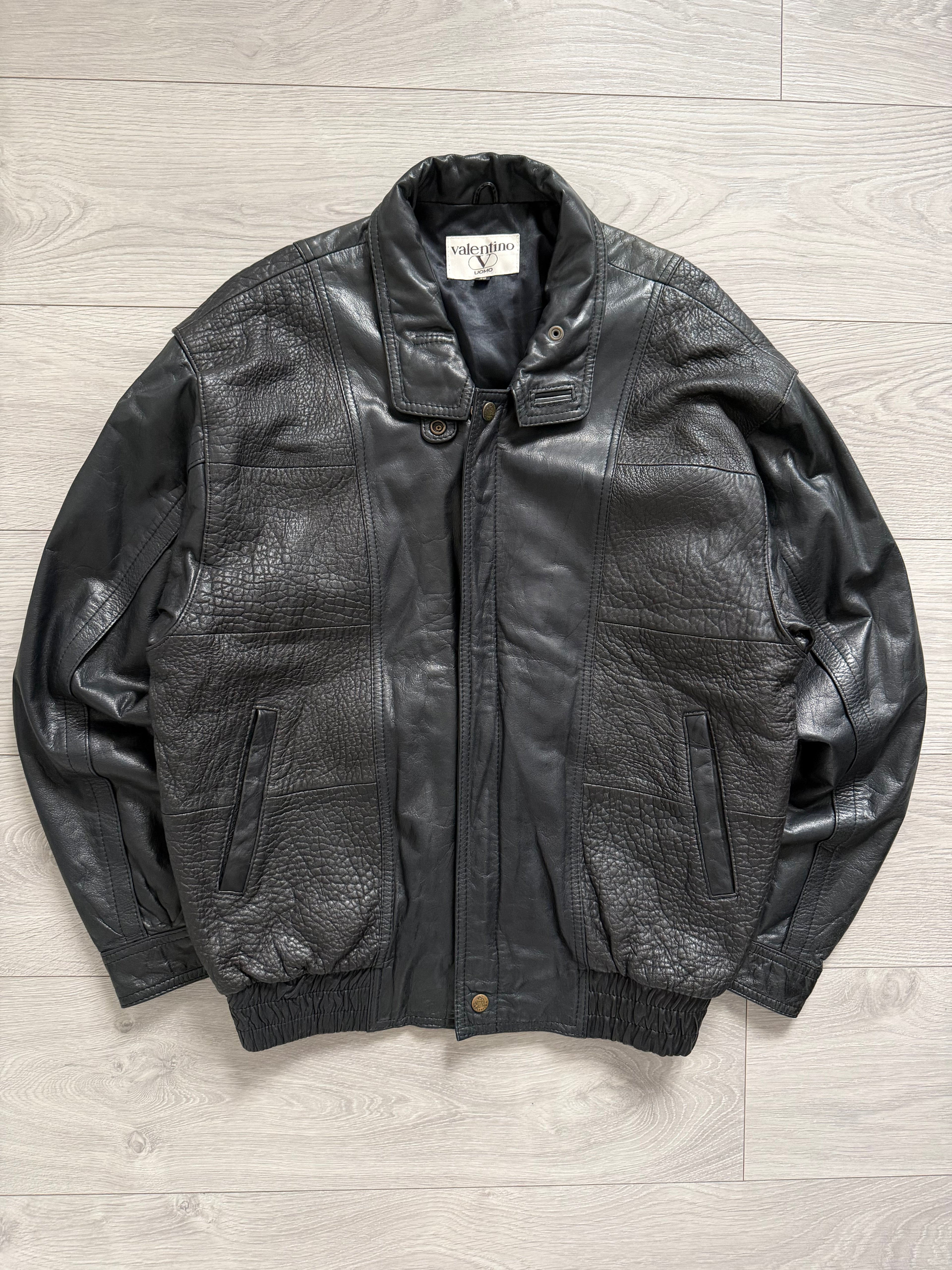 Valentino 1980s Panelled Leather Bomber Jacket - Size M