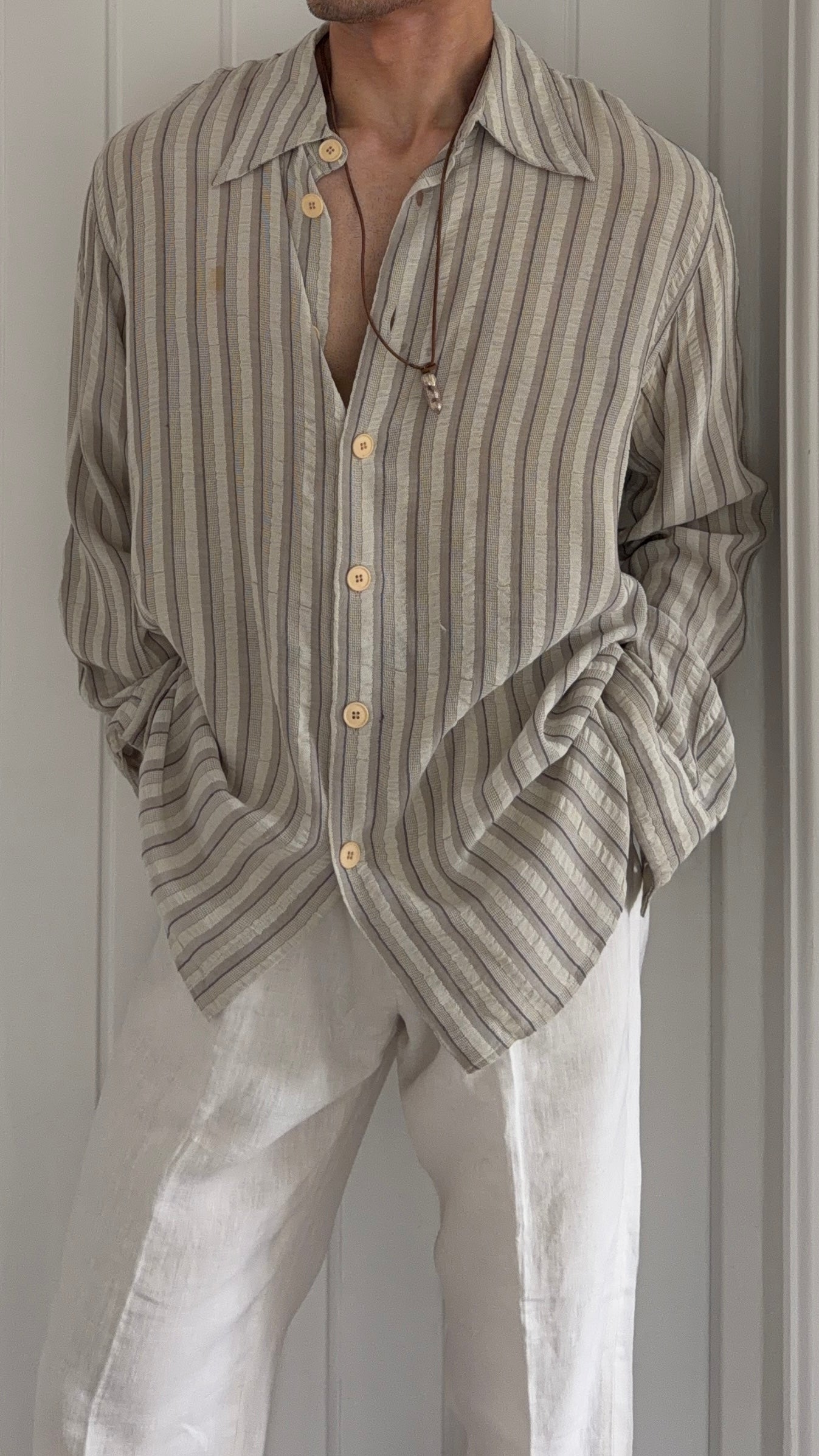Giorgio Armani Black Label 1990s Textured Oversized Button Shirt - Size L