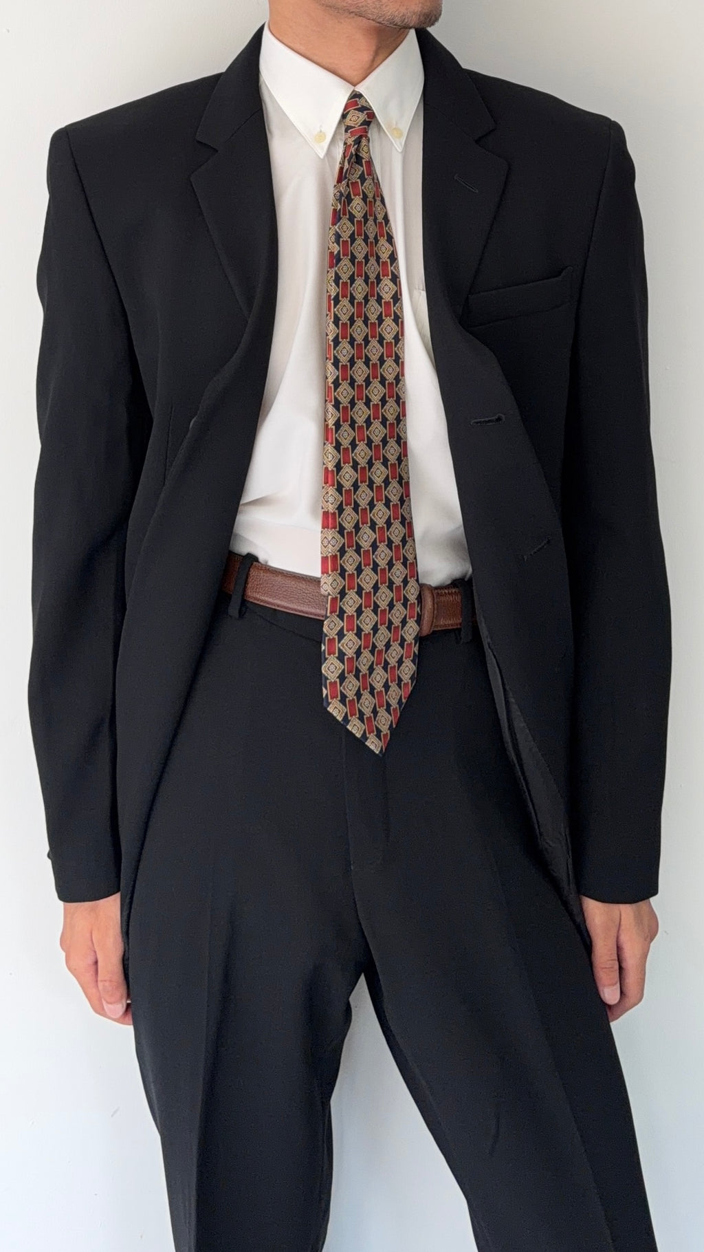 Emporio Armani 1990s 3B Black Draped Wool Suit - Size L Jacket / 34" Waist