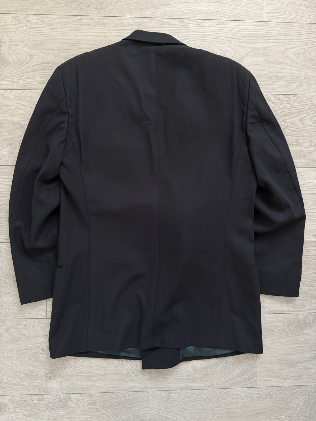 Giorgio Armani 1980s Peaked Lapel Double Breasted Wool Navy Suit - Size M Jacket / 30" Waist