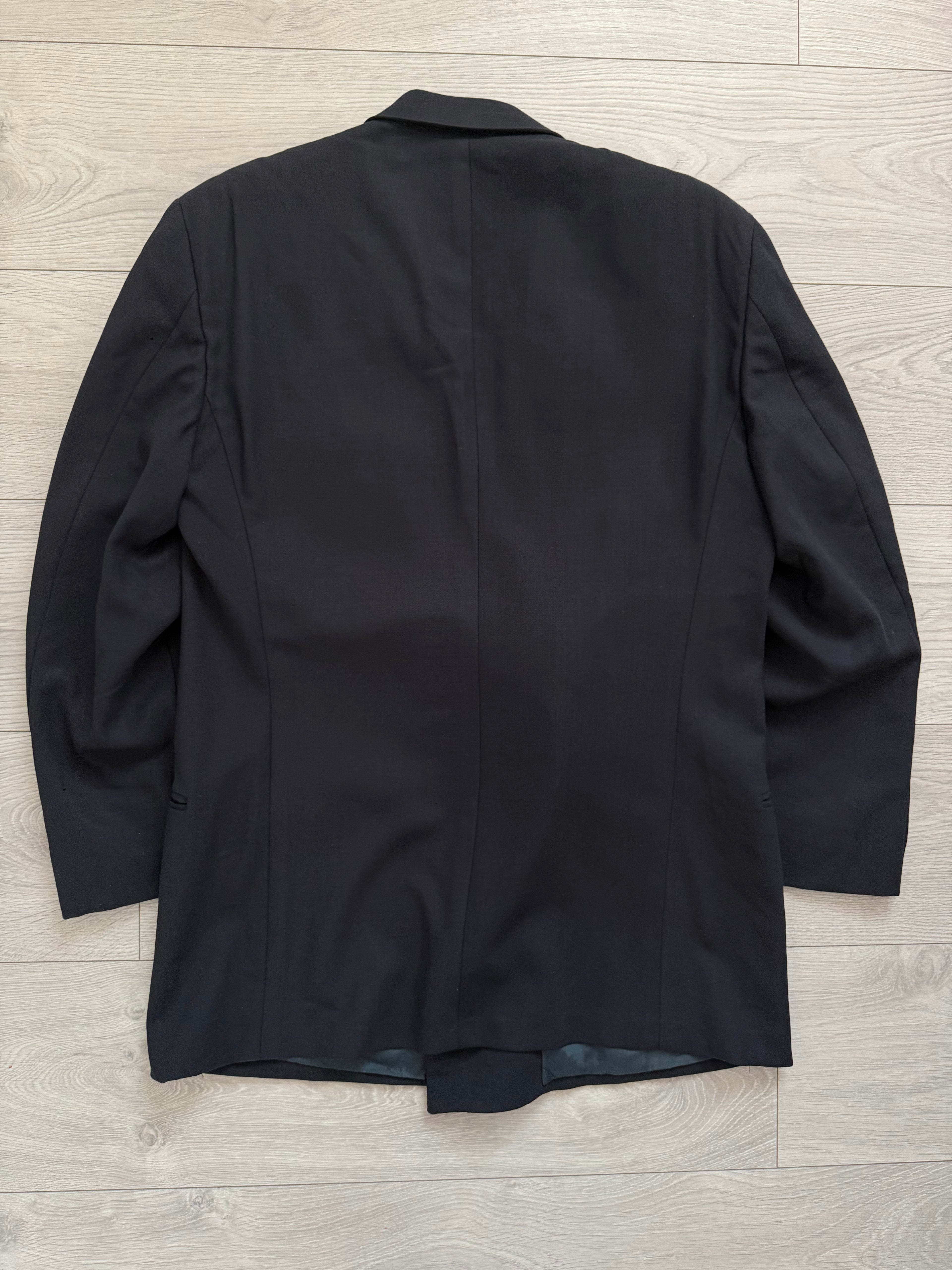 Giorgio Armani 1980s Peaked Lapel Double Breasted Wool Navy Suit - Size M Jacket / 30" Waist