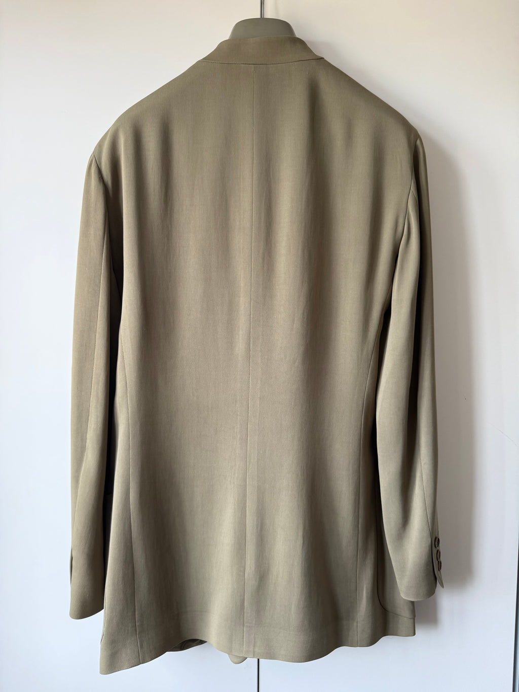 Emporio Armani AW1995 Nehru Collar Draped Khaki Taupe Suit - Size S Jacket / 30" Waist