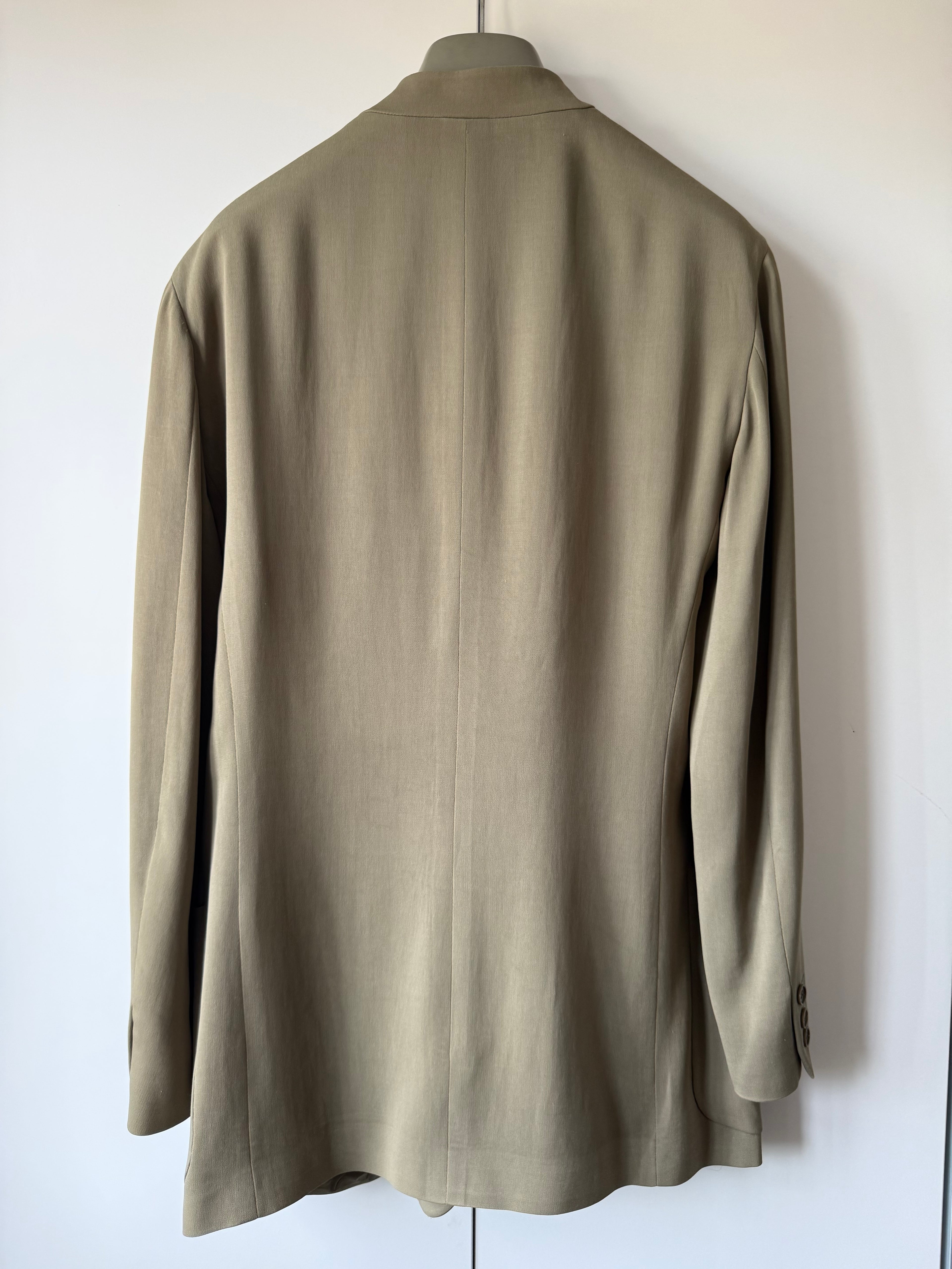 Emporio Armani AW1995 Nehru Collar Draped Khaki Taupe Suit - Size S Jacket / 30" Waist