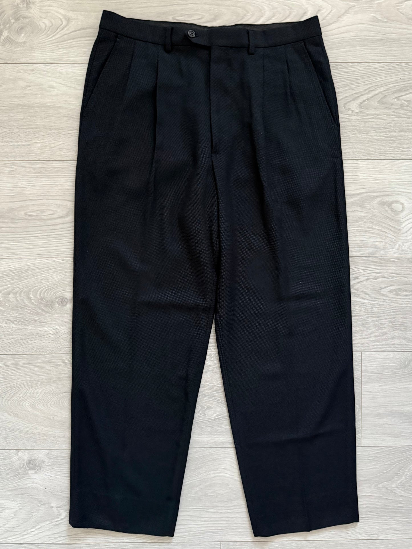 Giorgi Armani 1980s Pleated Double-Breasted Textured Suit - Size L Jacket / 34" Waist