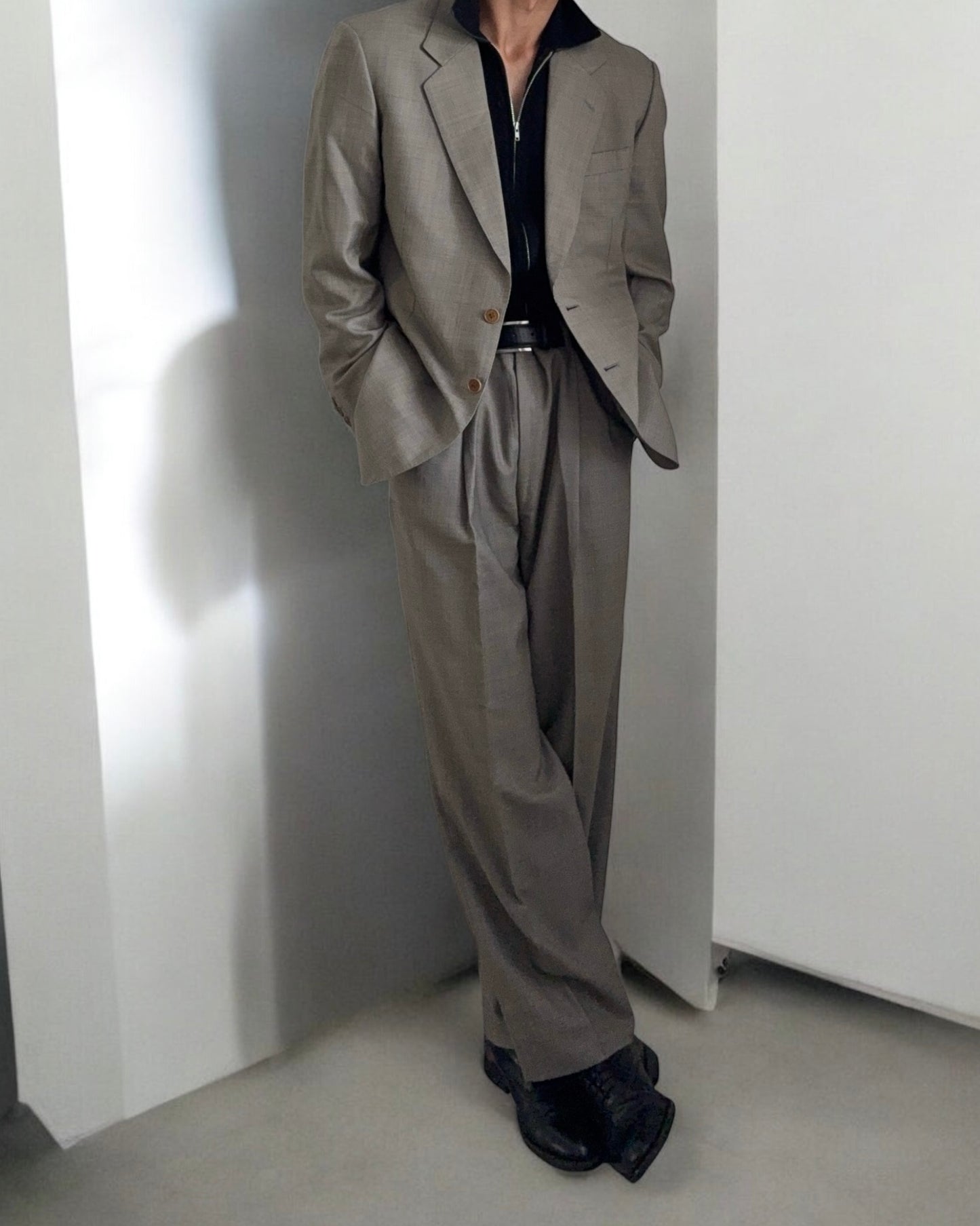 Yves Saint Laurent 1990s Checkered Pleated Wool Suit - Size L Jacket / 34" Waist