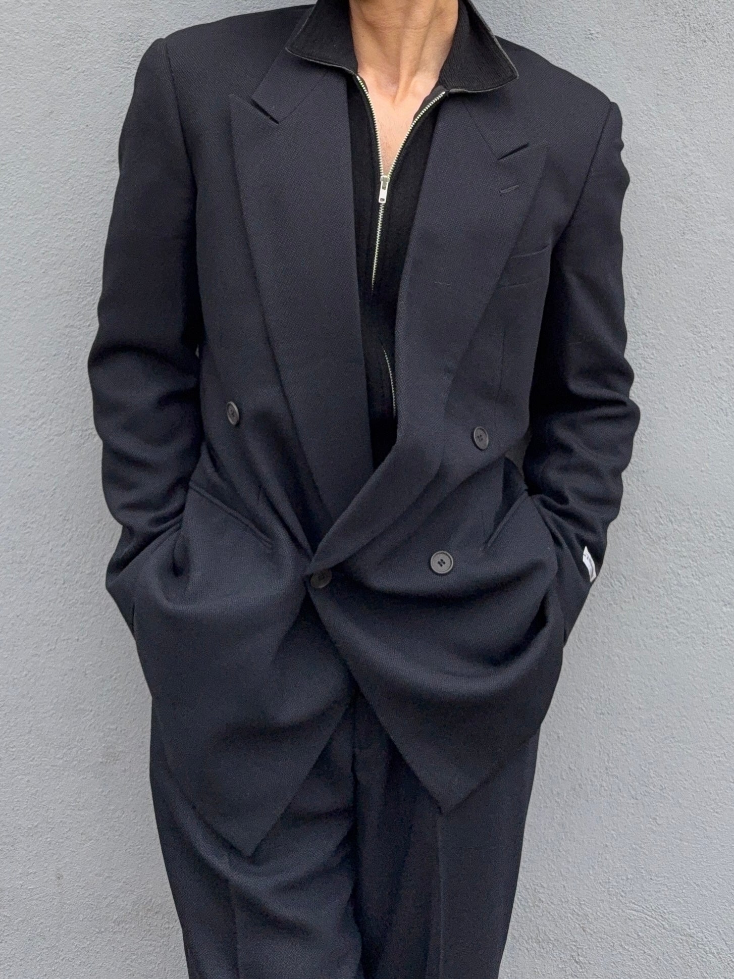 Giorgio Armani 1980s Double Breasted Pleated Wool Suit Navy New - Size L Jacket / 32" Waist