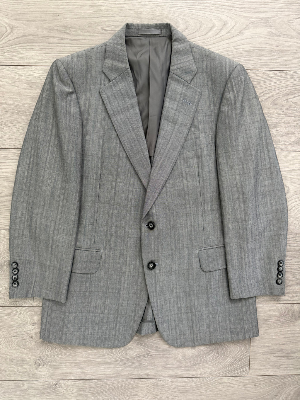 Burberry 1990s 2B Wool Check Grey Suit - Size S Jacket / 32" Waist