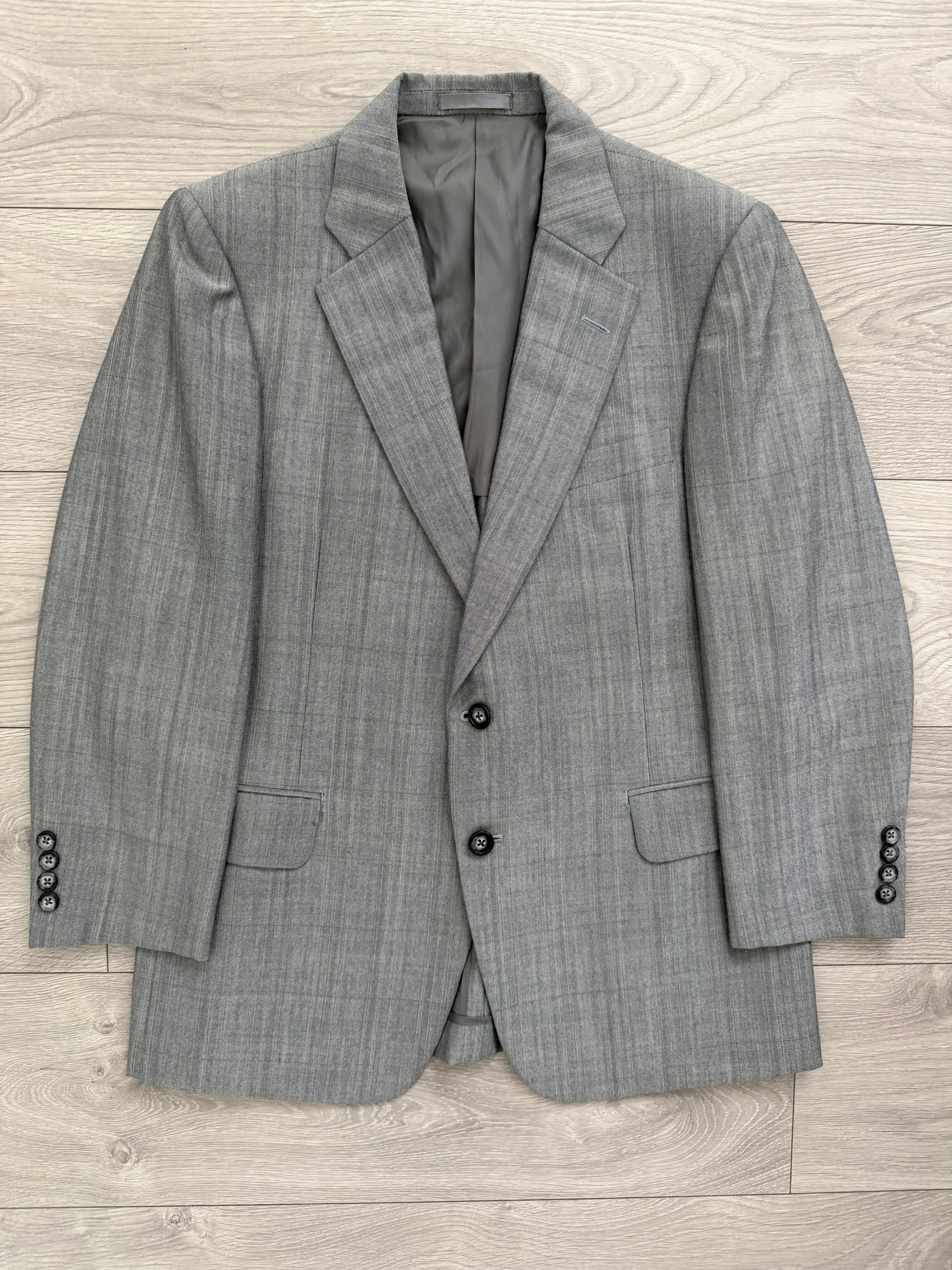 Burberry 1990s 2B Wool Check Grey Suit - Size S Jacket / 32" Waist