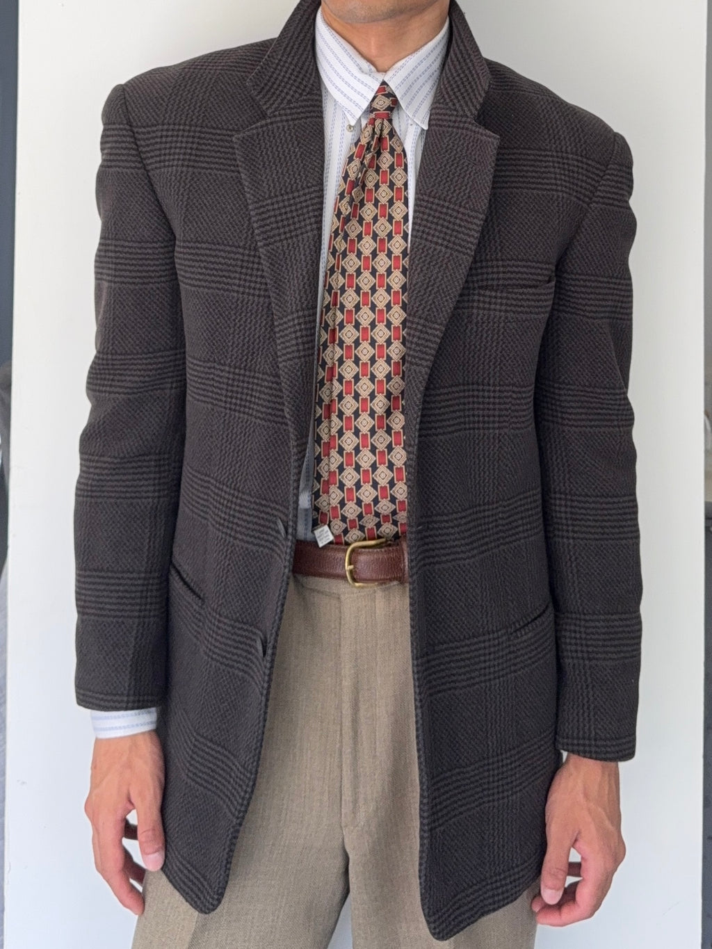 Emporio Armani 1990s 3B Houndstooth Wool Grey Sports Jacket Blazer - Size M