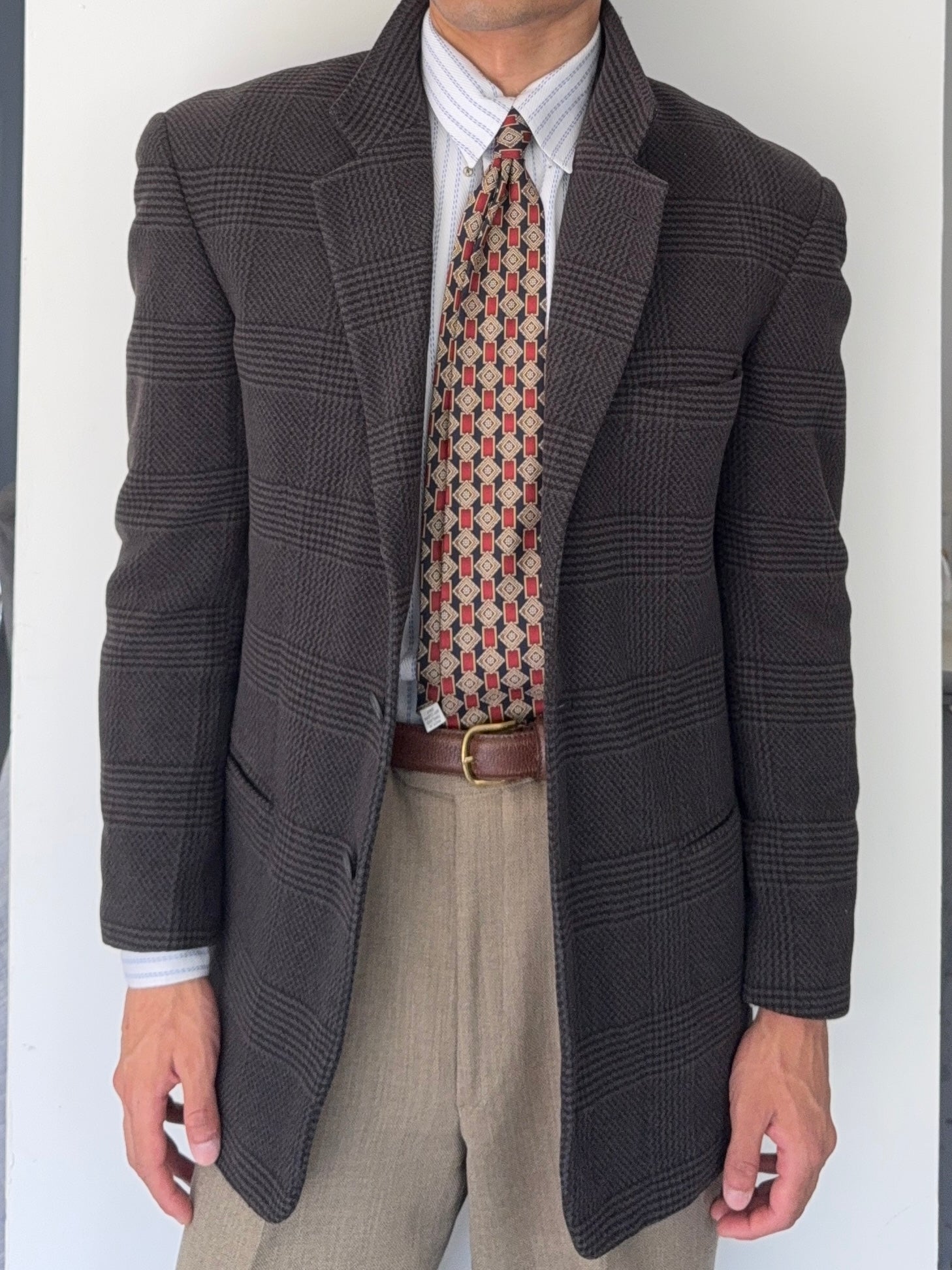 Emporio Armani 1990s 3B Houndstooth Wool Grey Sports Jacket Blazer - Size M