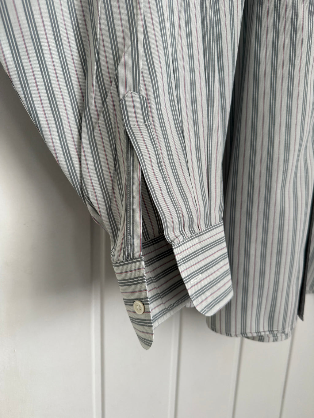 Giorgio Armani 1980s Snap Collar Chest Pocket Striped Cotton Shirt - Size XL