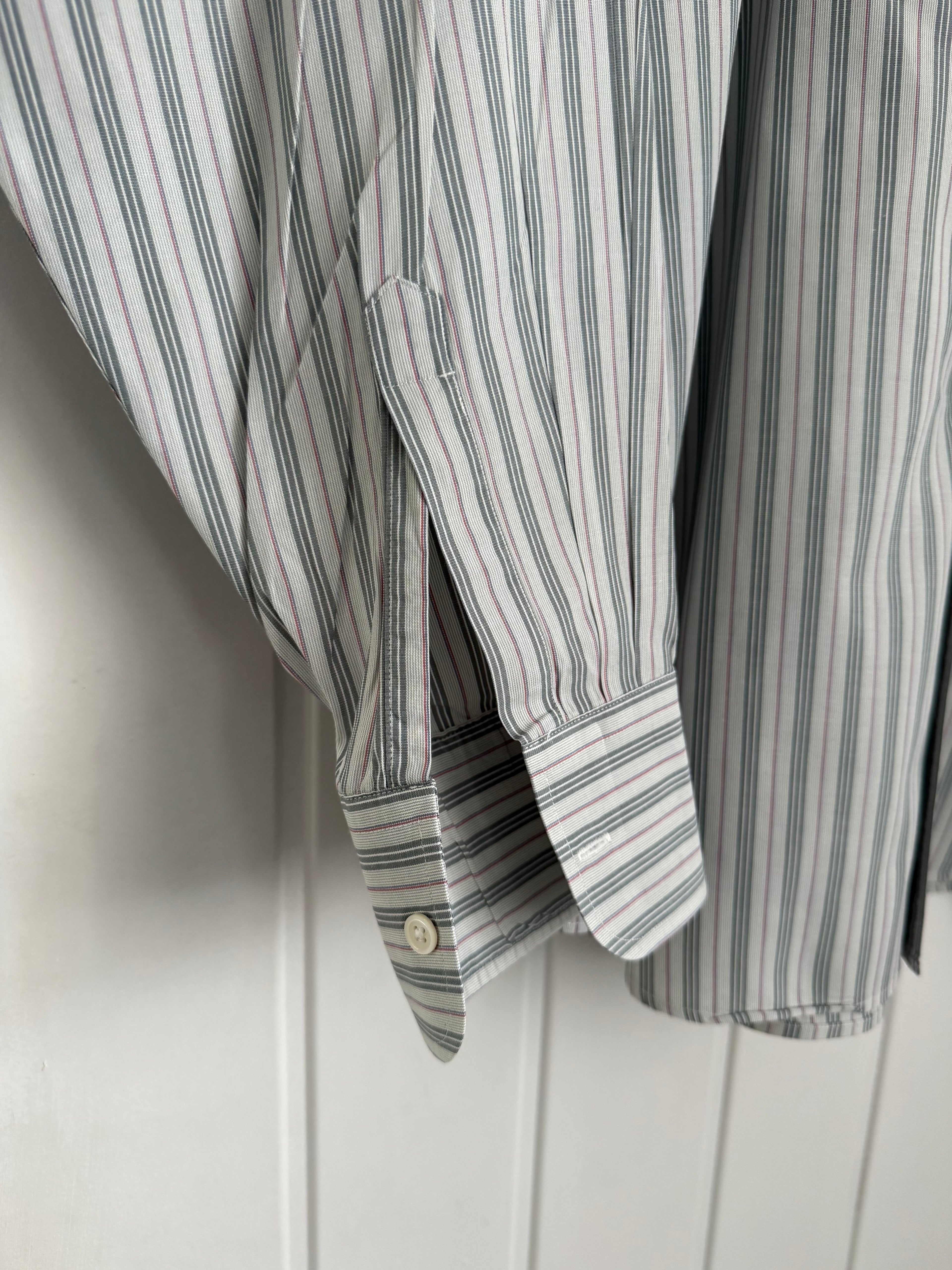 Giorgio Armani 1980s Snap Collar Chest Pocket Striped Cotton Shirt - Size XL