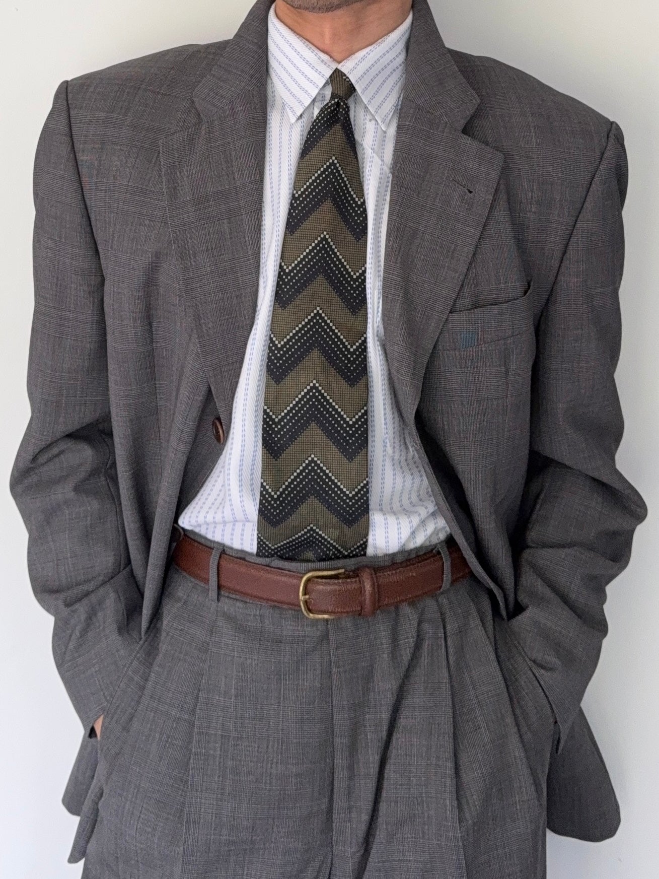 Hugo Boss 1980s 'Poseidon' 3B Pleated Wool Grey Suit - Size L Jacket / 34" Waist