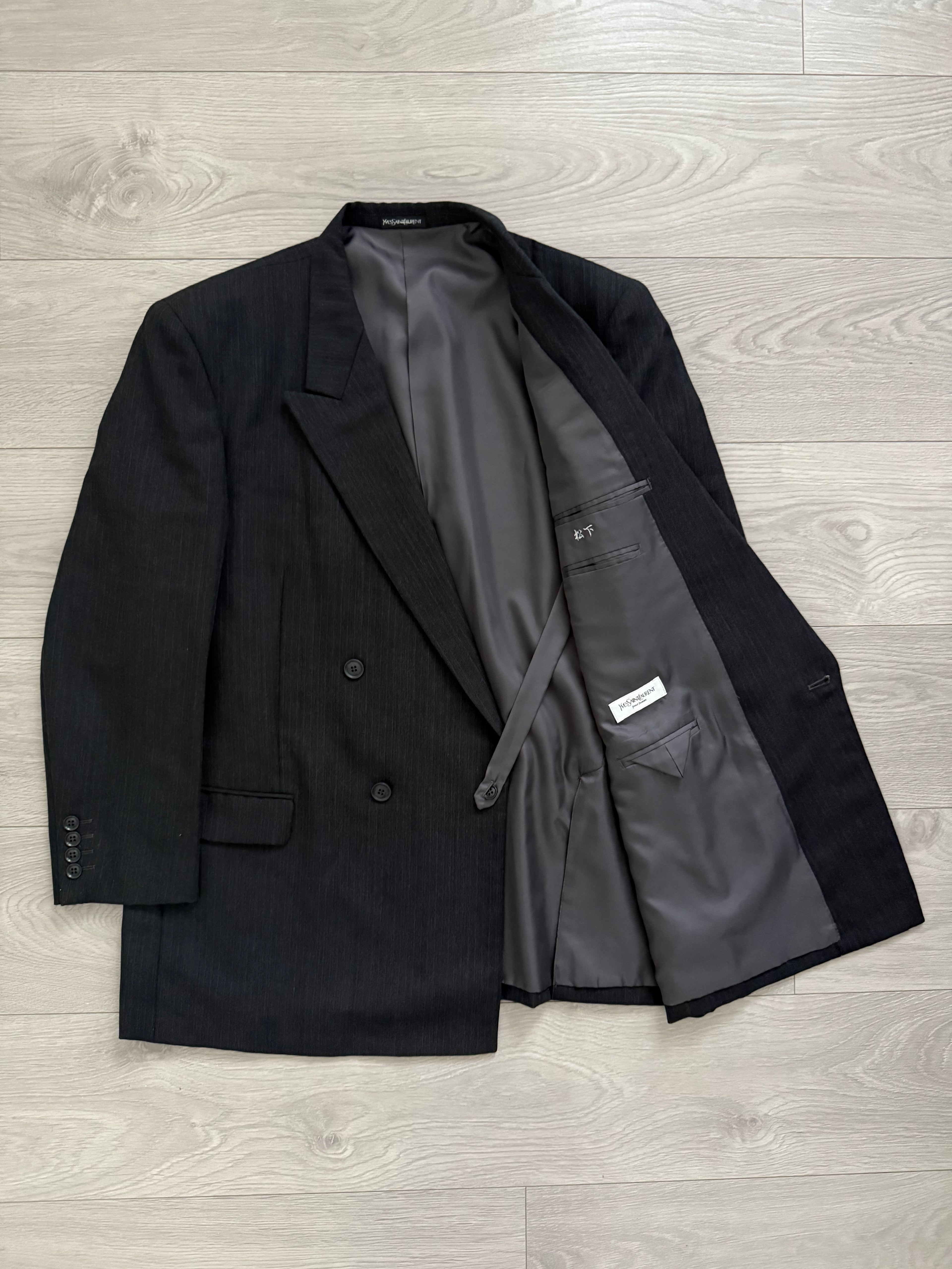 Yves Saint Laurent 1990s Double Breasted Pleated Wool Suit - Size XL Jacket / 36" Waist