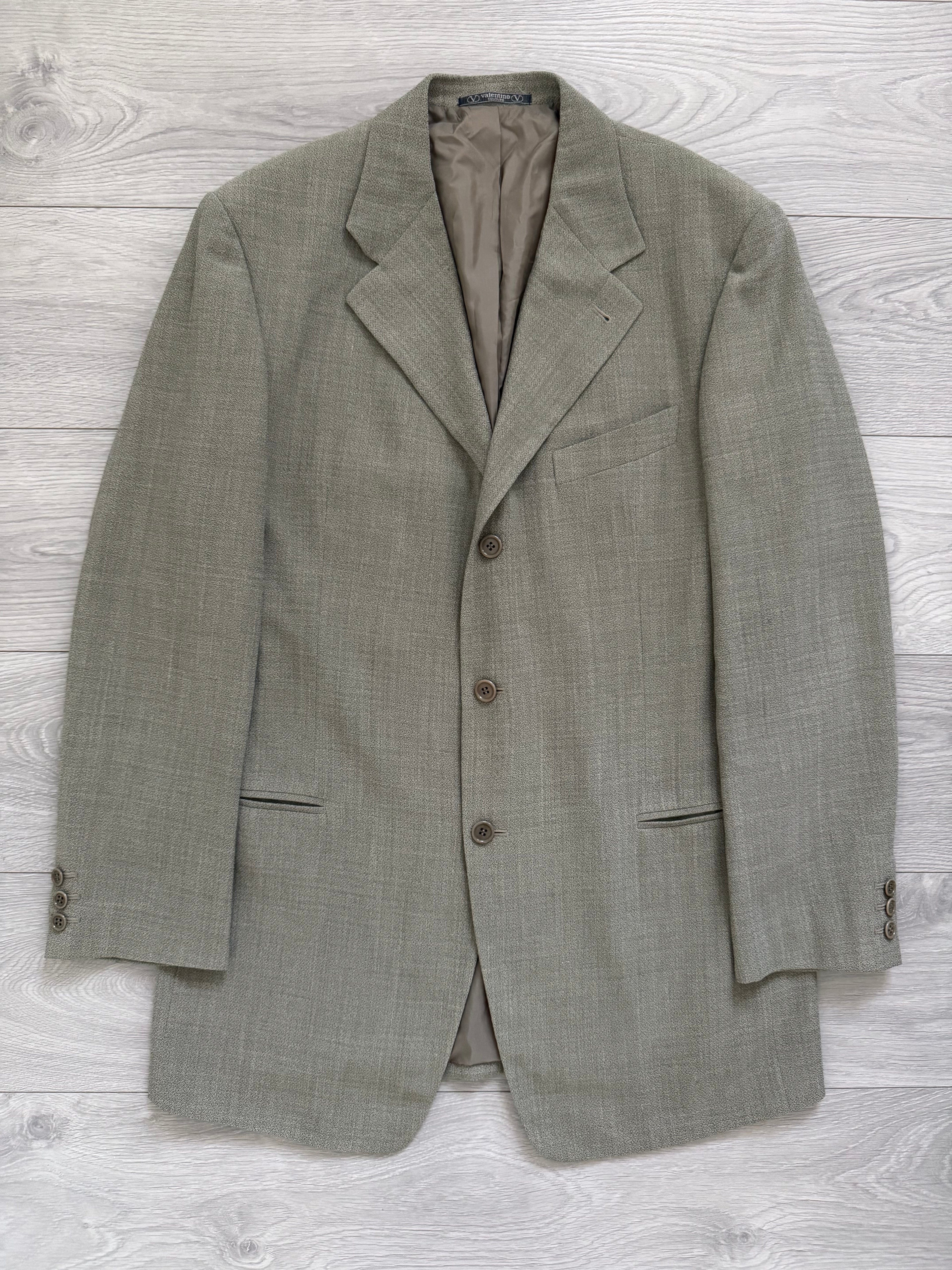 Valentino Couture 1980s 3B Draped Taupe Beige Wool Sports Blazer Jacket - Size XL