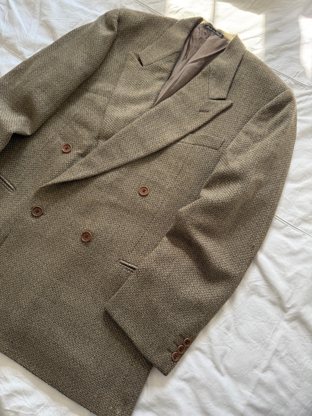 Giorgio Armani 1980s Peaked Lapel Double Breasted Textured Wool Sport Jacket Blazer - Size XXL