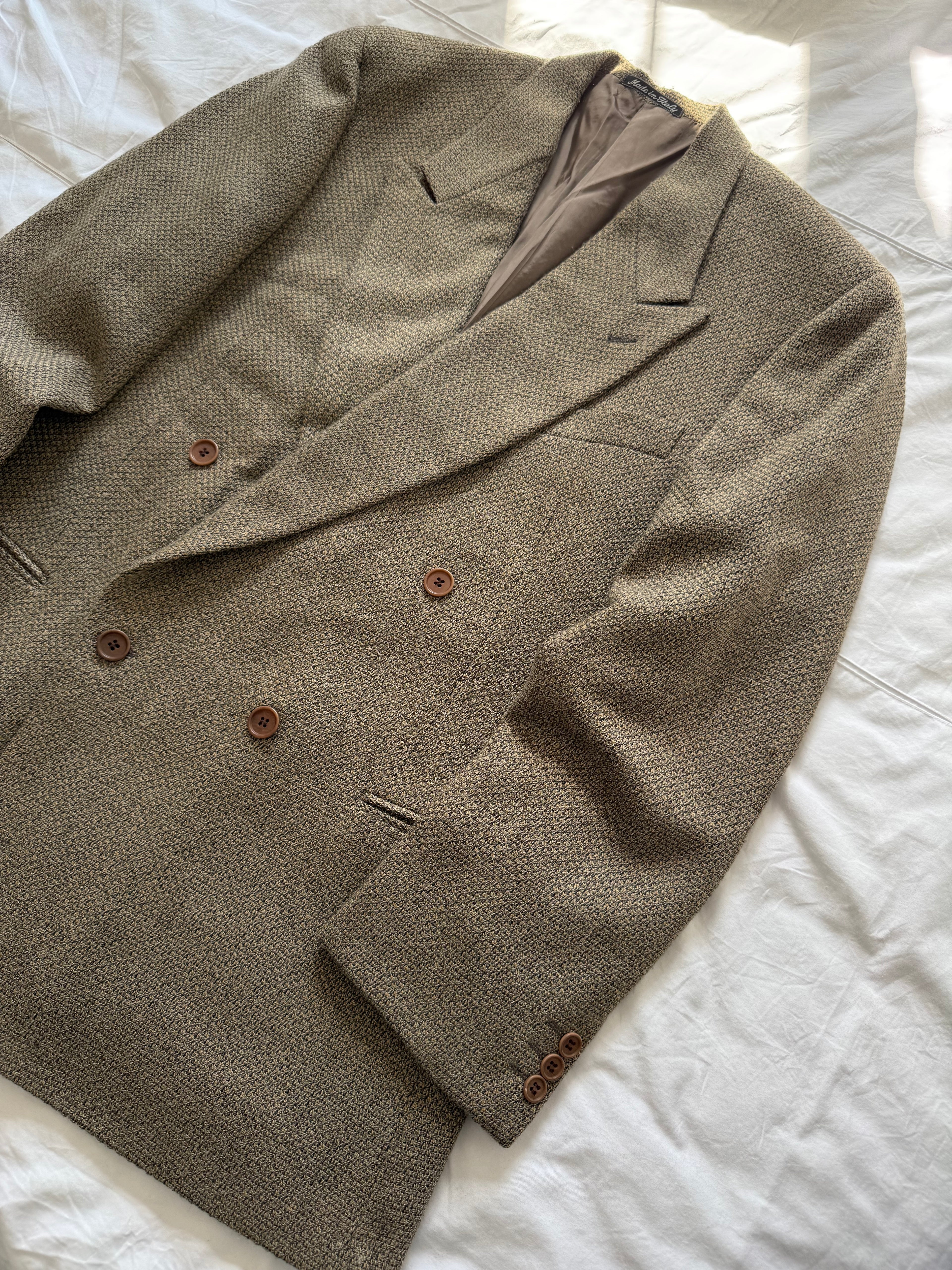 Giorgio Armani 1980s Peaked Lapel Double Breasted Textured Wool Sport Jacket Blazer - Size XXL