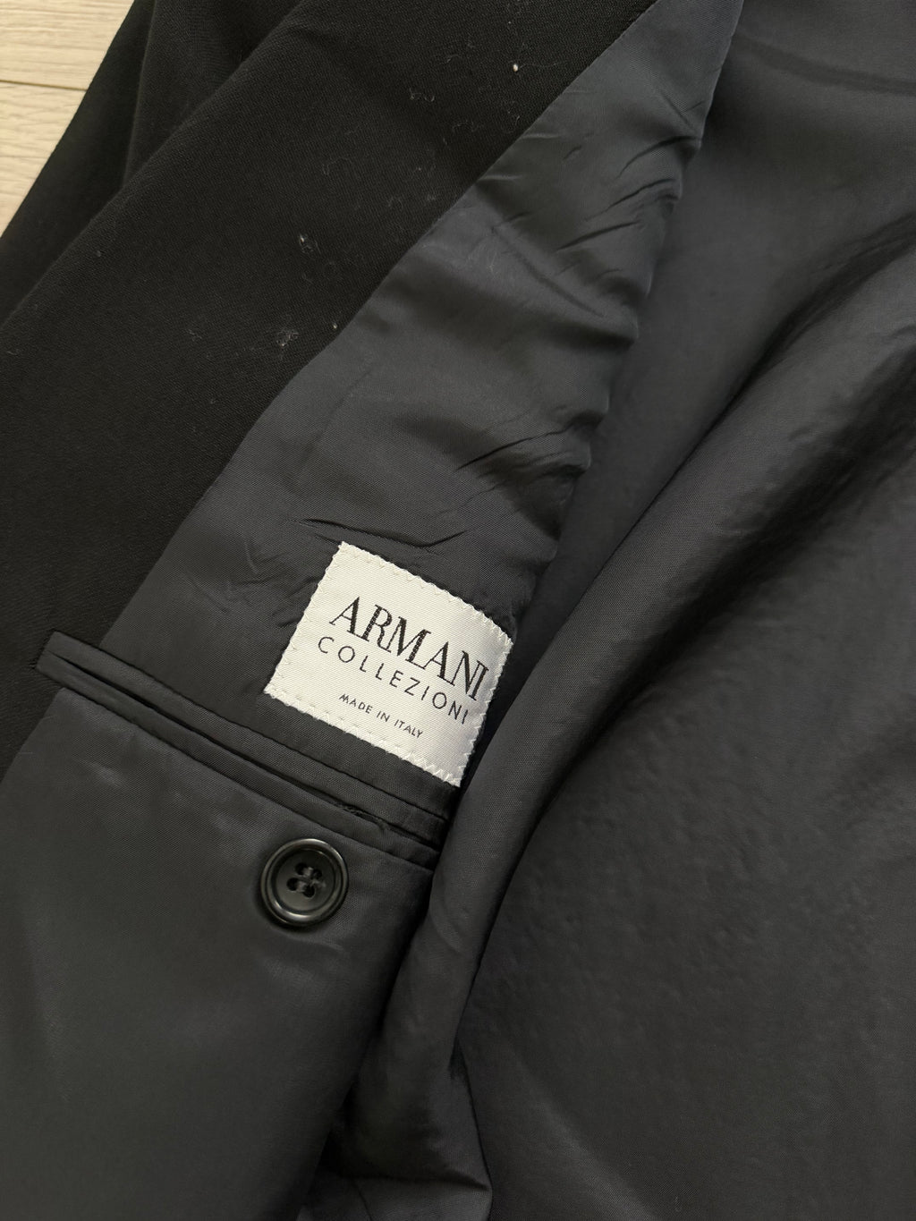 Armani 1990s Peaked Lapel Double Breasted Pleated Wool Suit Black - Size L Jacket / 34" Waist