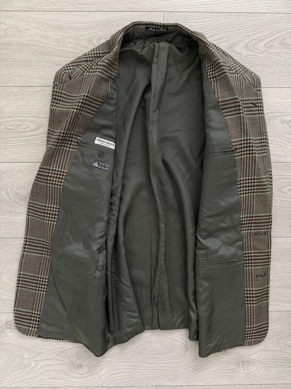 Armani Mainline 1980s 2B Textured Wool Check Sports Jacket Blazer - Size XL