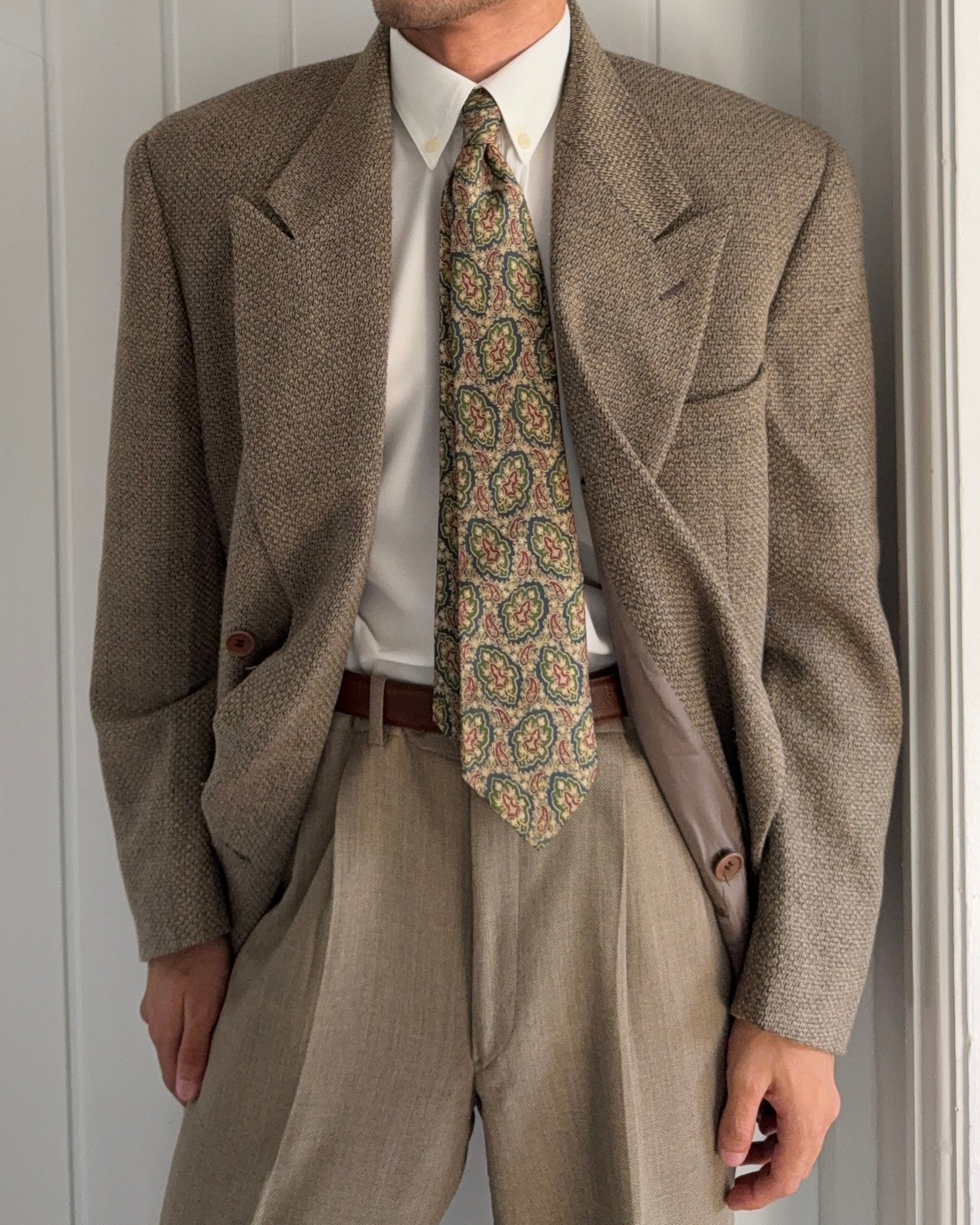 Giorgio Armani 1980s Peaked Lapel Double Breasted Textured Wool Sport Jacket Blazer - Size XXL
