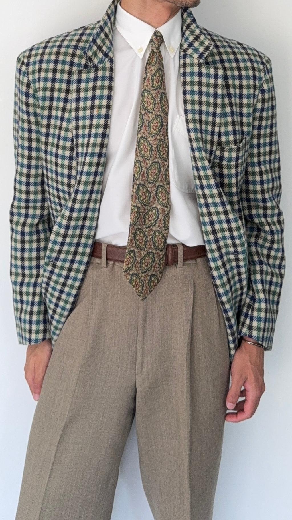 Valentino 1980s Gun Club Check Wool Sports Blazer Jacket - Size L