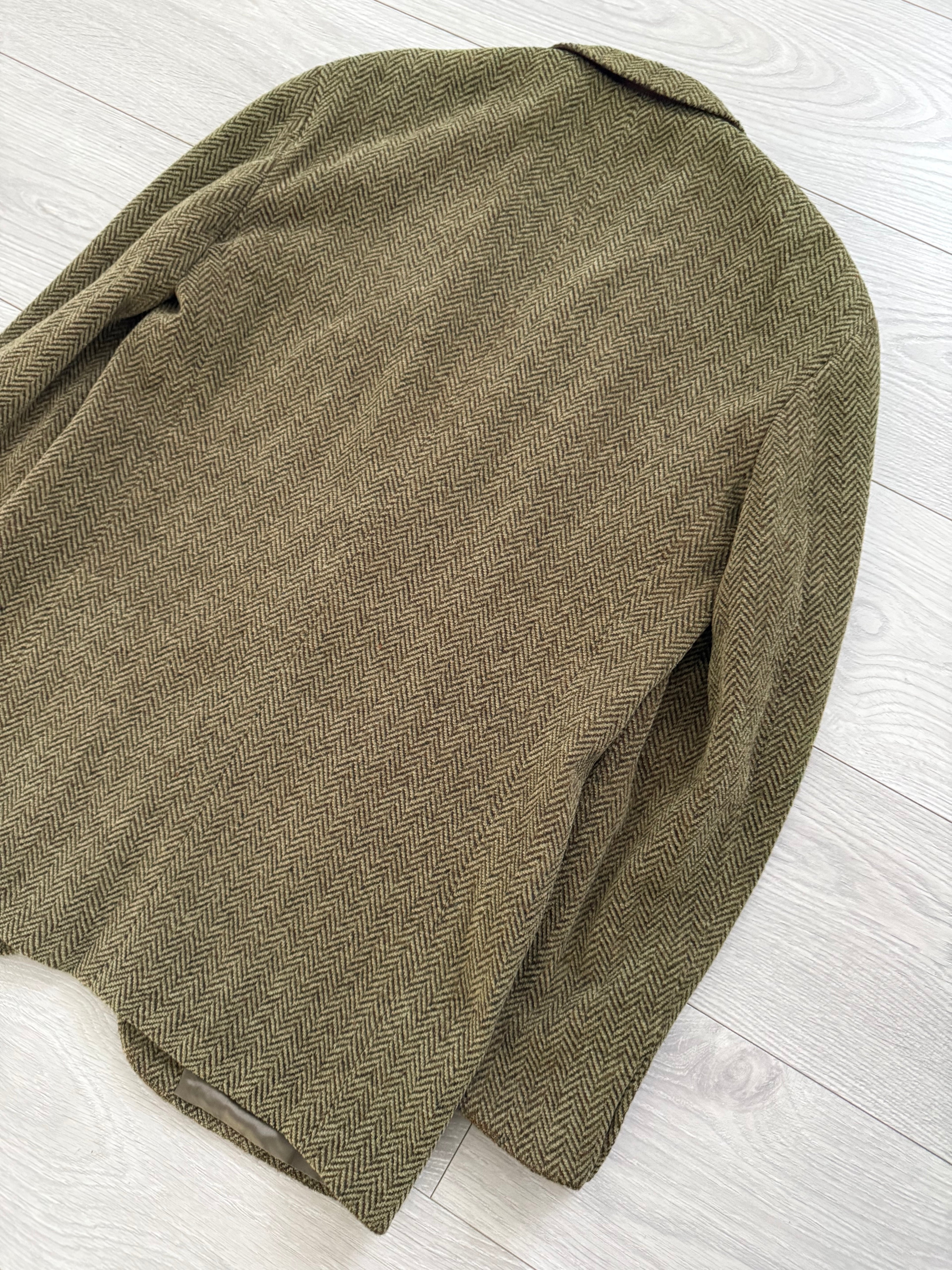 Emporio Armani 1990s 2B Herringbone Wool Textured Green Brown Sports Blazer Jacket - Size M
