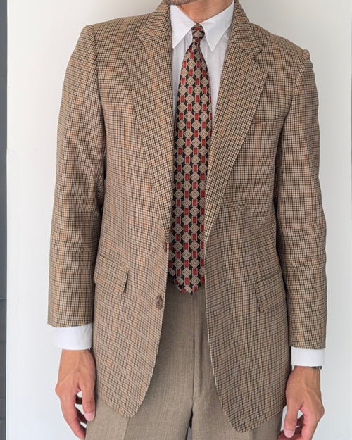 Burberry 1990s 2B Wool Multi-Pattern Tan Sports Jacket Blazer - Size S