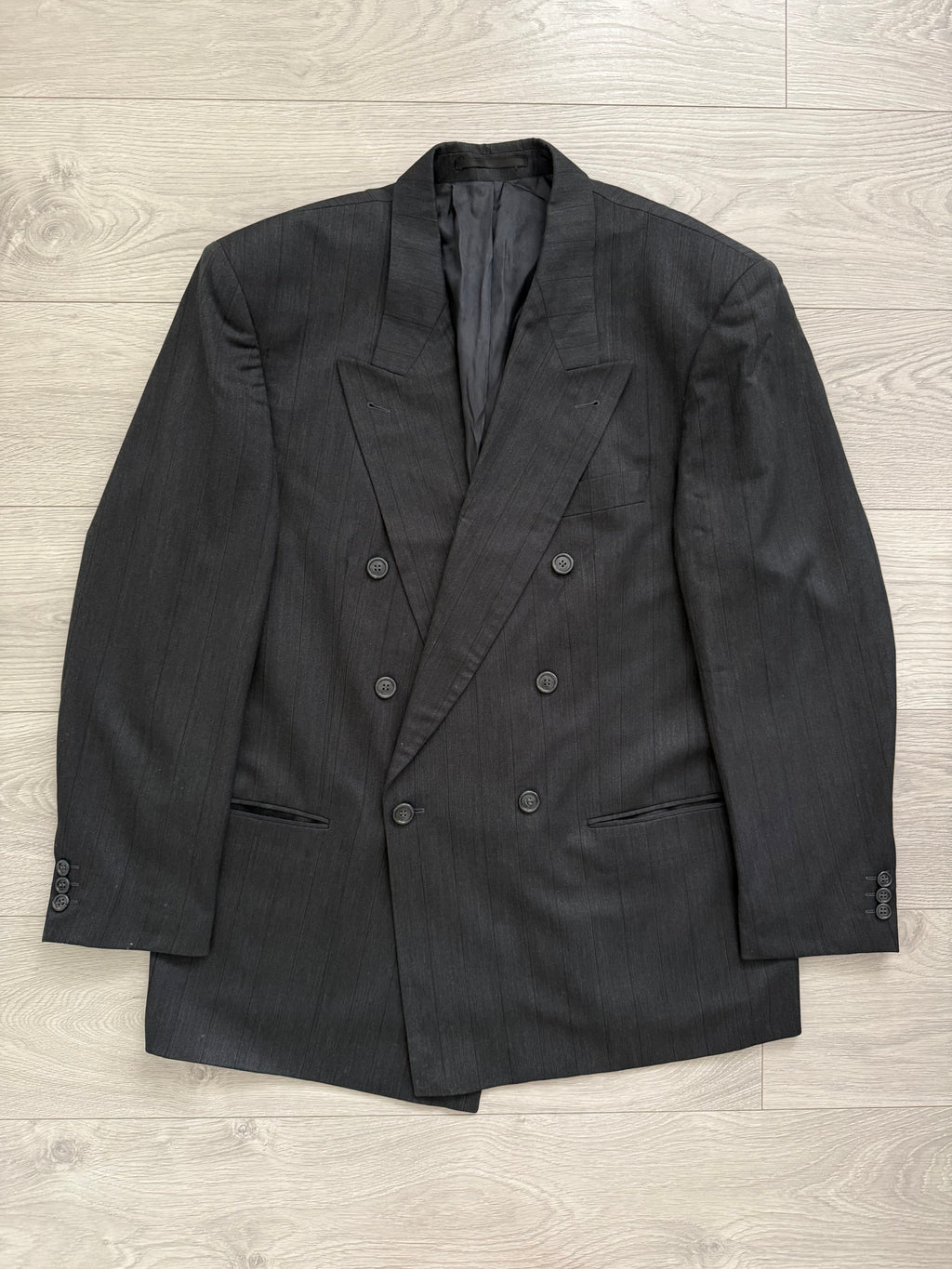 Hugo Boss 1980s 'Al Capone' Double Breasted Pleated Wool Cashmere Suit - Size XXL Jacket / 36" Waist