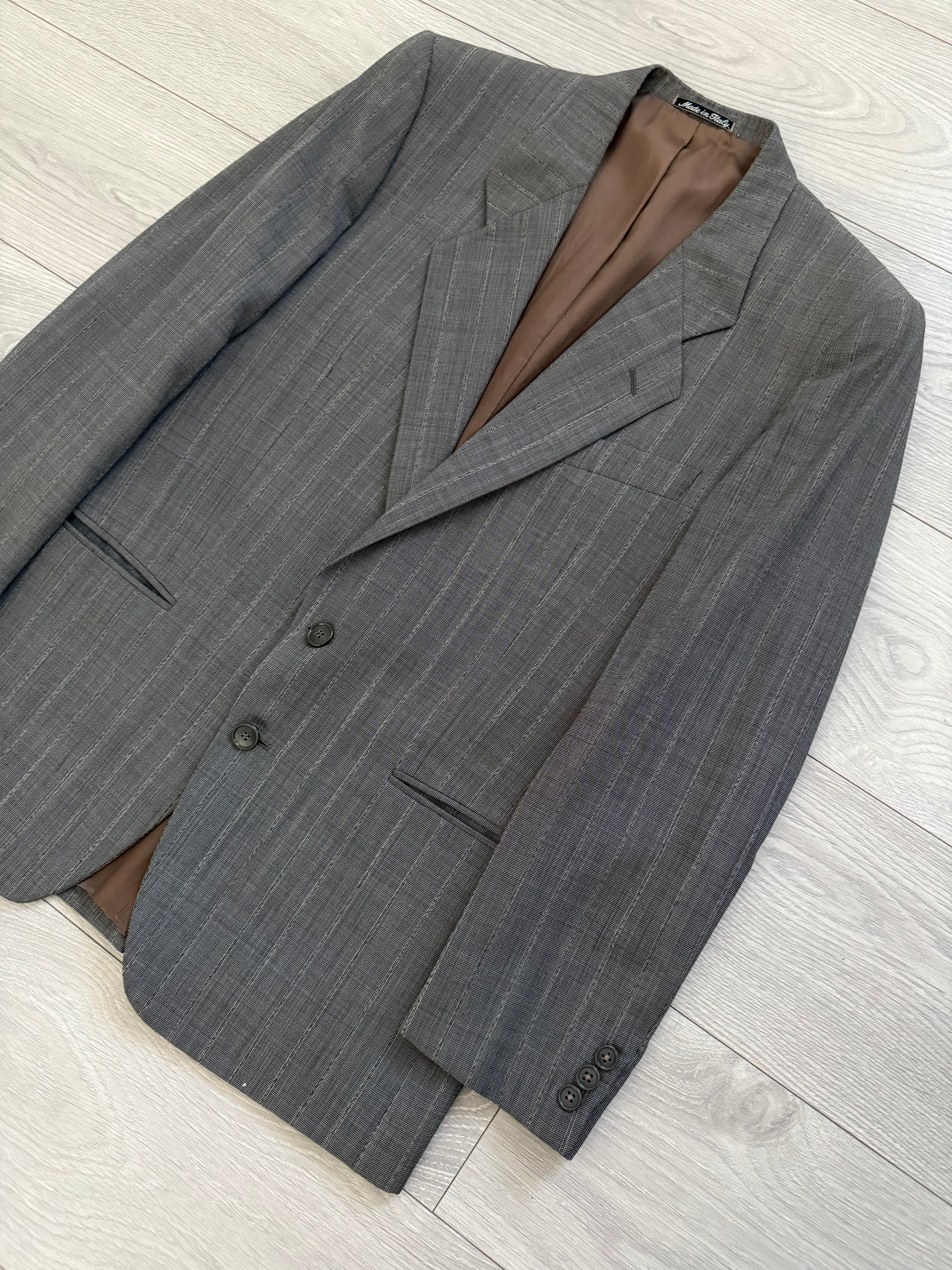 Giorgio Armani Mani 1980s 2B Textured Wool Grey Pleated Suit - Size M Jacket / 32" Waist