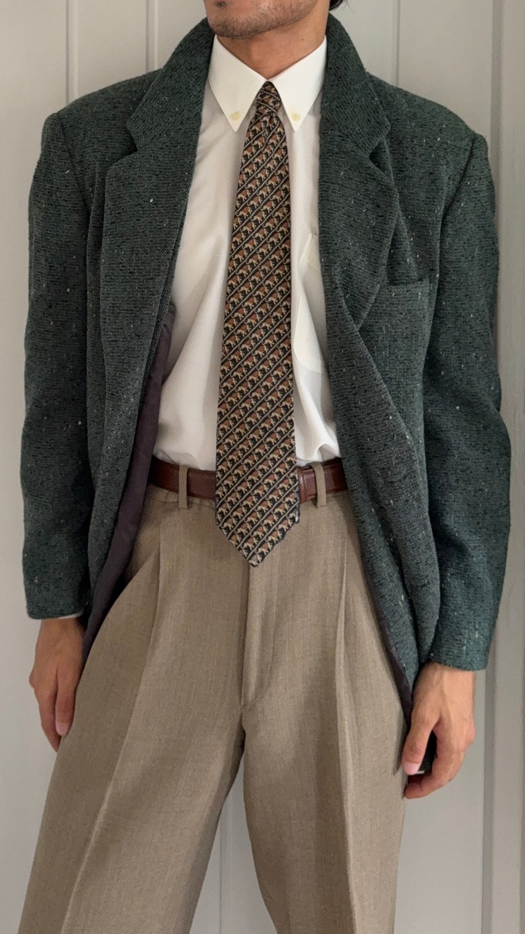 Emporio Armani 1990s 2B Speckled Wool Blend Green Sport Jacket Blazer - Size S