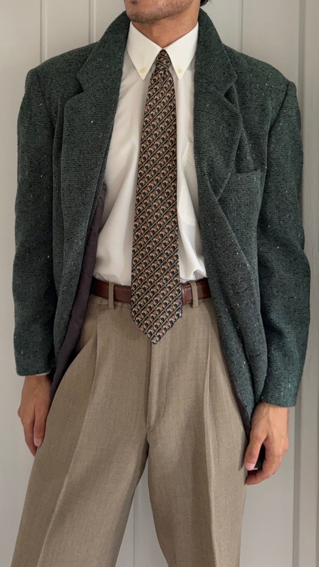 Emporio Armani 1990s 2B Speckled Wool Blend Green Sport Jacket Blazer - Size S
